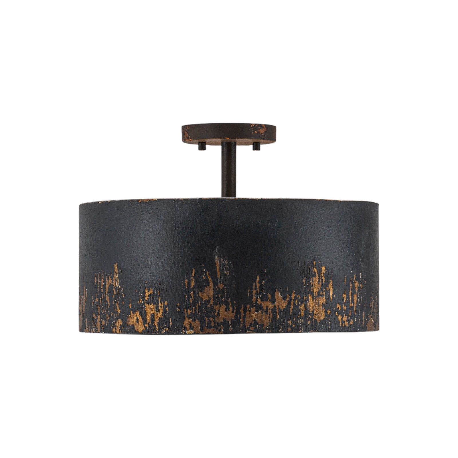Glowlings 3-Light Industrial 15"Wide Black/Blue Antique Gold Distressing Drum Semi-Flush Mount