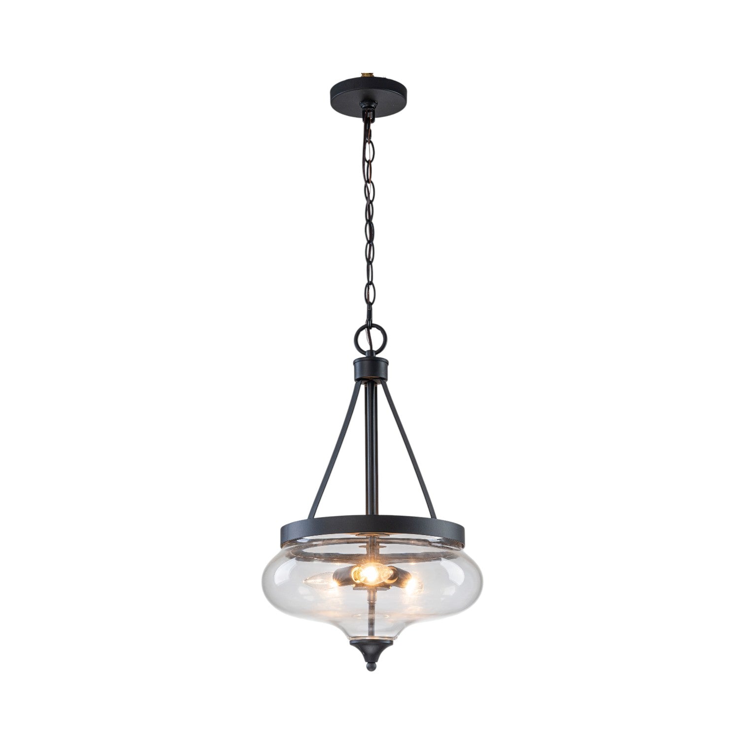 Glowlings 3-Light Industrial Black Bowl Clear Glass Pendant Light Kitchen Island Chandelier
