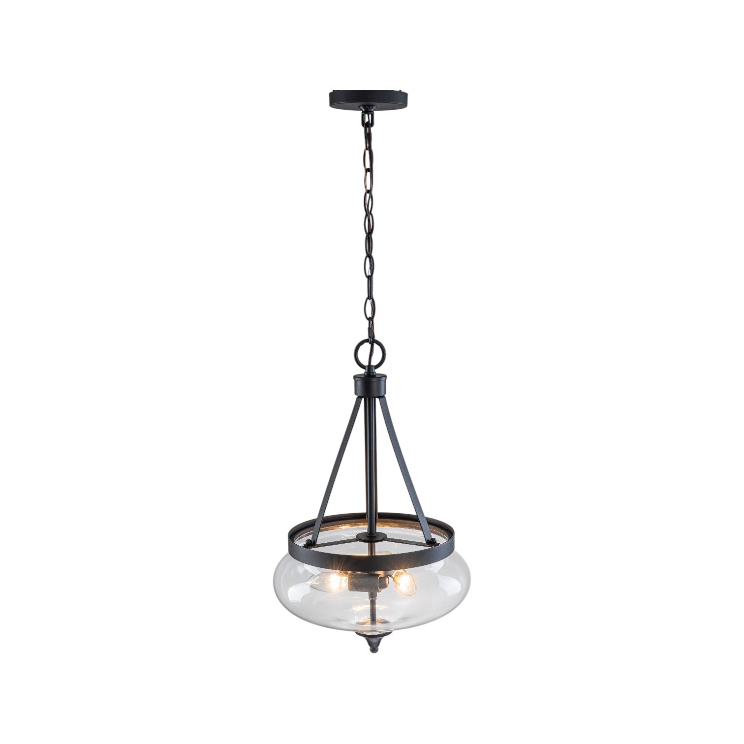 Glowlings 3-Light Industrial Black Bowl Clear Glass Pendant Light Kitchen Island Chandelier