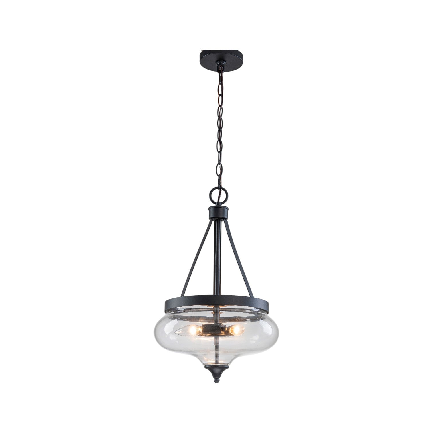 Glowlings 3-Light Industrial Black Bowl Clear Glass Pendant Light Kitchen Island Chandelier