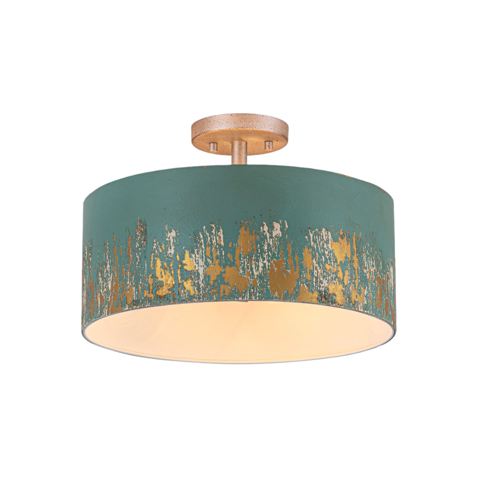 Glowlings 3-Light Industrial 15"Wide Black/Blue Antique Gold Distressing Drum Semi-Flush Mount