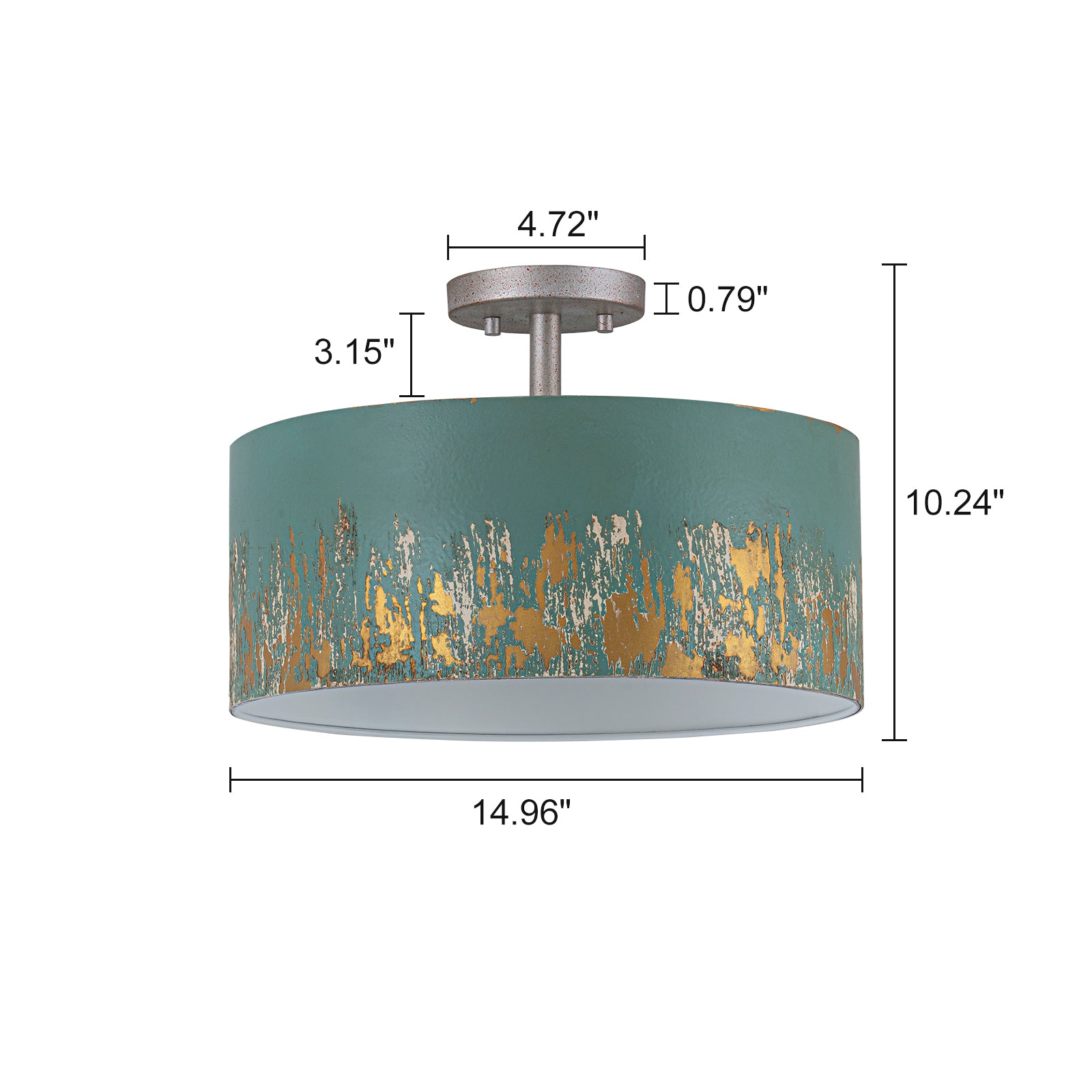 Glowlings 3-Light Industrial 15"Wide Black/Blue Antique Gold Distressing Drum Semi-Flush Mount