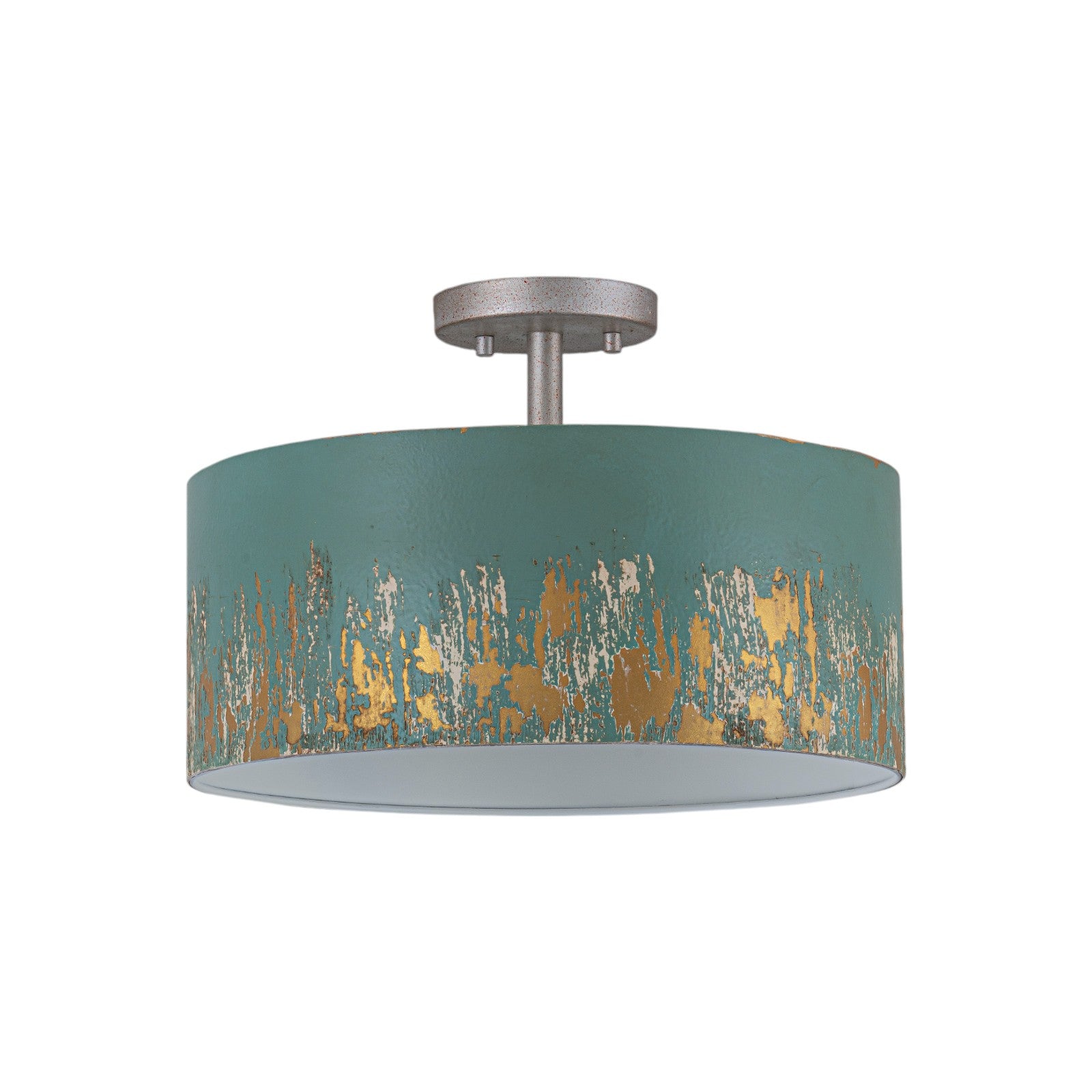 Glowlings 3-Light Industrial 15"Wide Black/Blue Antique Gold Distressing Drum Semi-Flush Mount