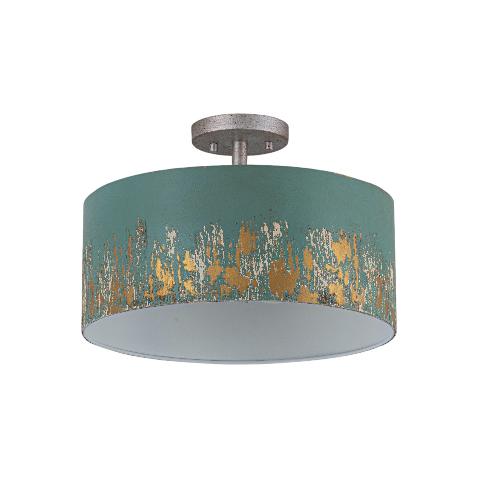 Glowlings 3-Light Industrial 15"Wide Black/Blue Antique Gold Distressing Drum Semi-Flush Mount