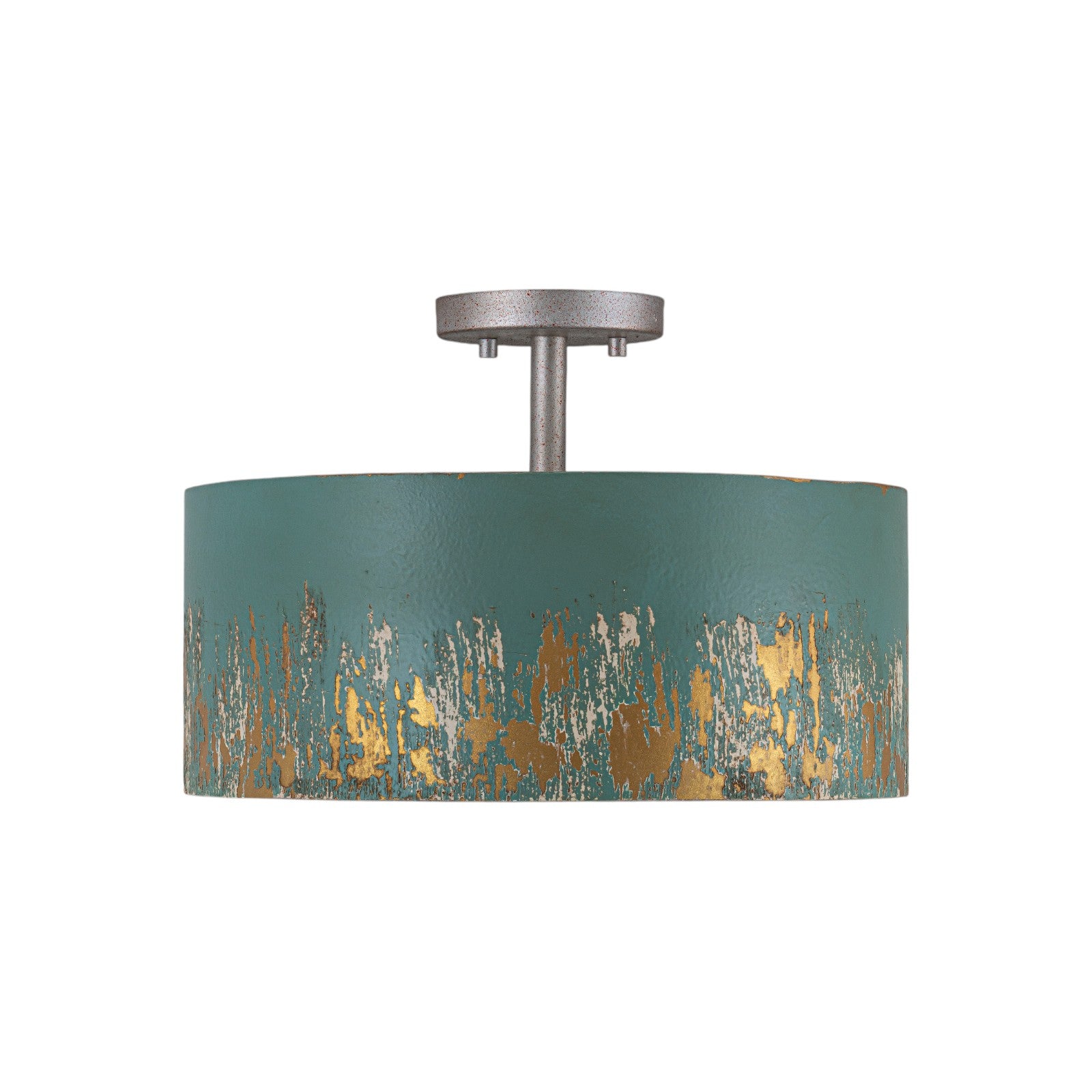 Glowlings 3-Light Industrial 15"Wide Black/Blue Antique Gold Distressing Drum Semi-Flush Mount