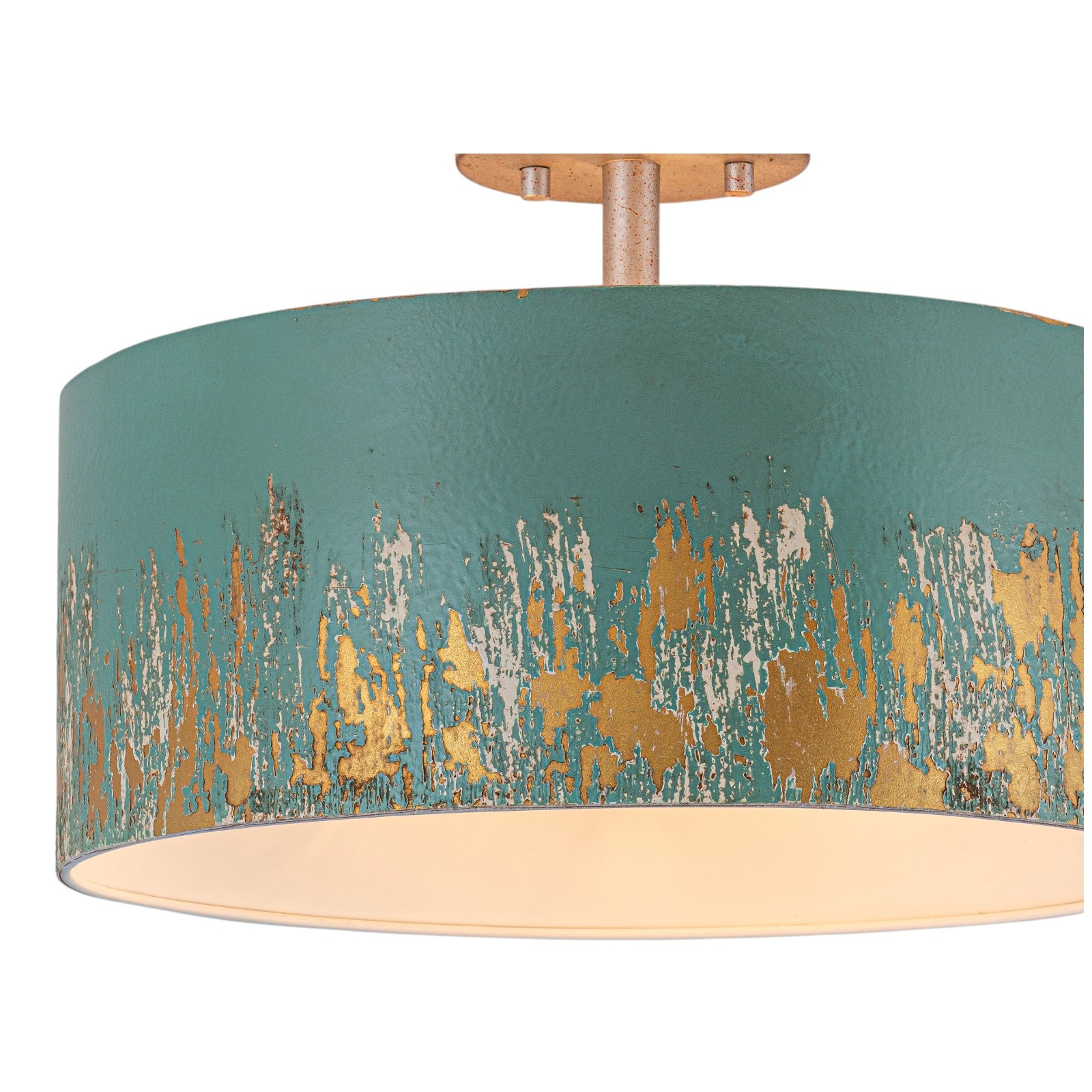 Glowlings 3-Light Industrial 15"Wide Black/Blue Antique Gold Distressing Drum Semi-Flush Mount