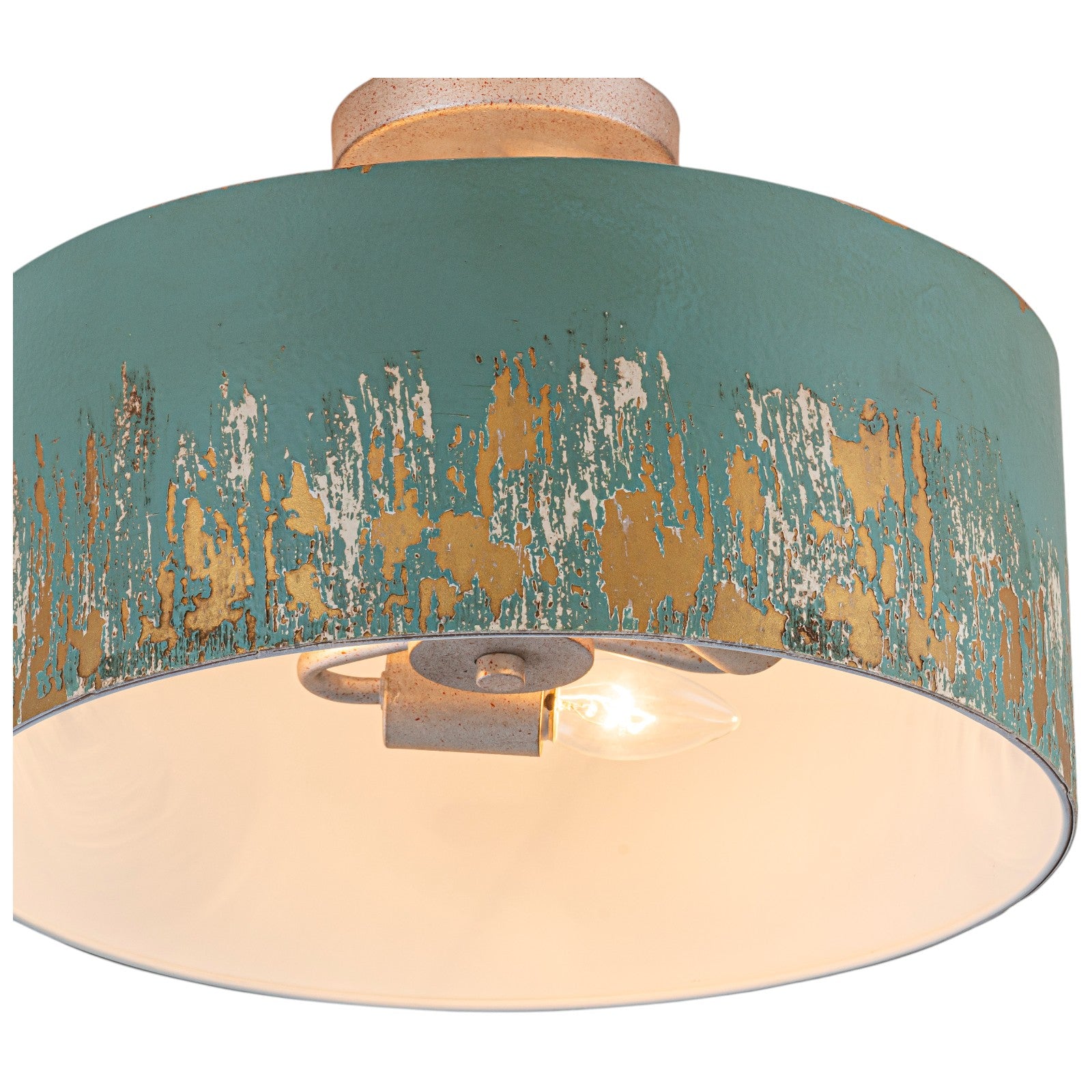 Glowlings 3-Light Industrial 15"Wide Black/Blue Antique Gold Distressing Drum Semi-Flush Mount