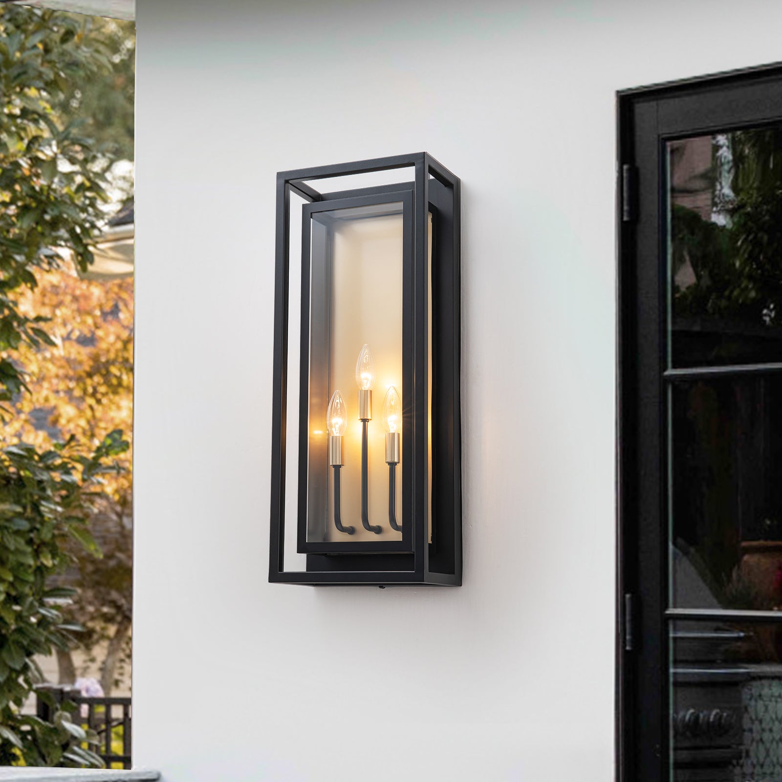 Glowlings 3-Light Industrial 25"High IP23 Candle Wall Lantern with Clear Glass Outdoor Wall Sconce