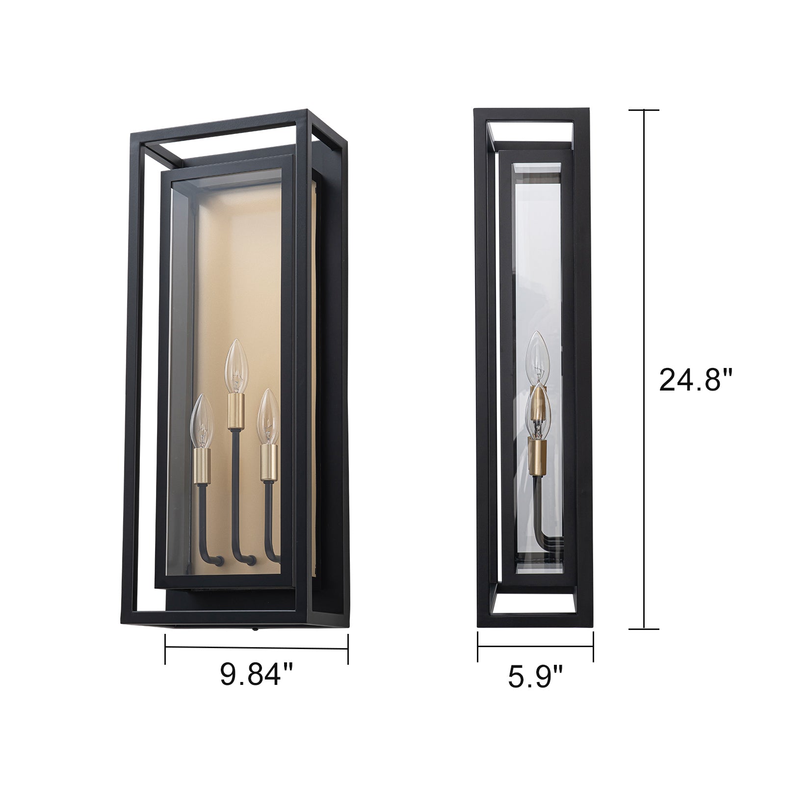 Glowlings 3-Light Industrial 25"High IP23 Candle Wall Lantern with Clear Glass Outdoor Wall Sconce