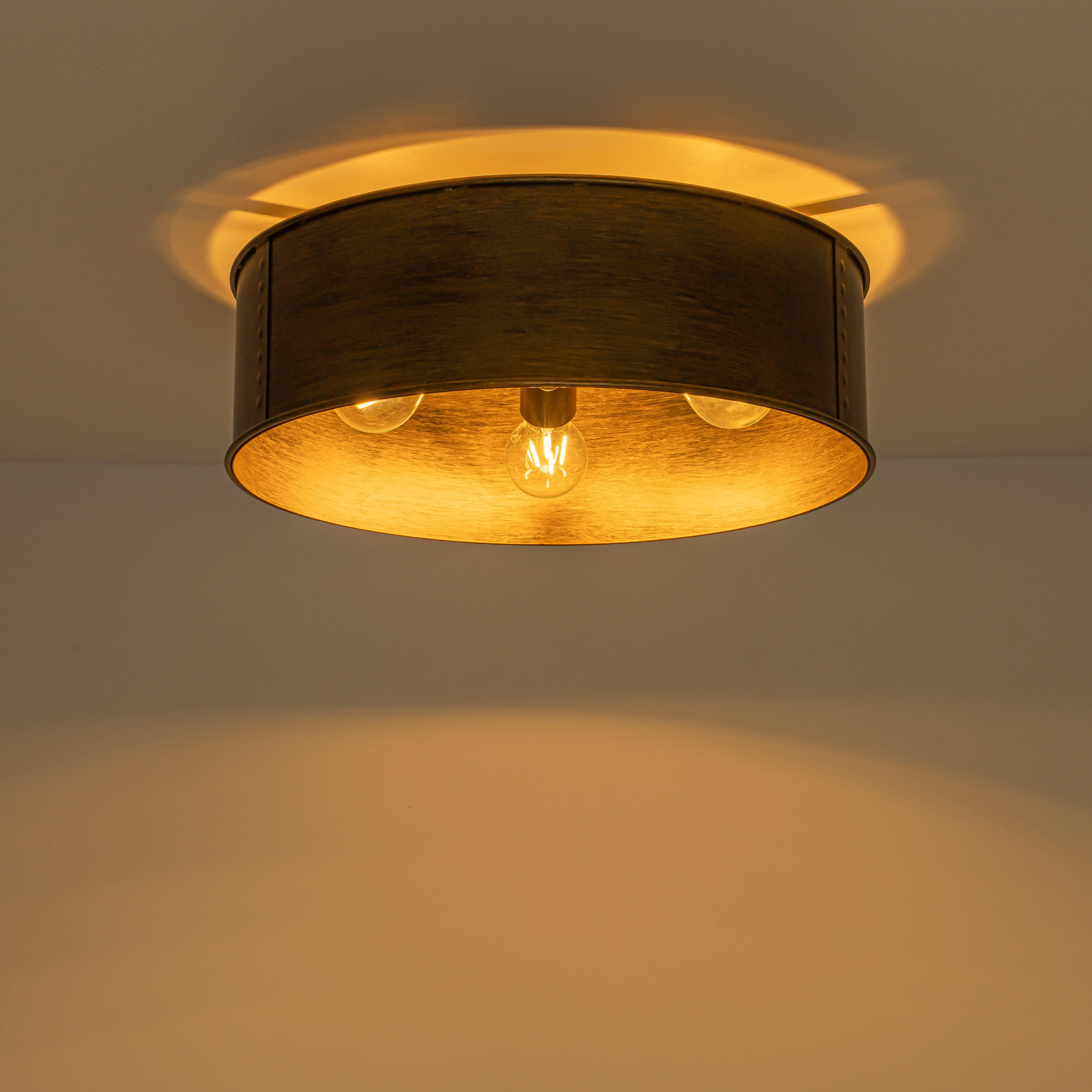 Glowlings 3-Light Industrial Metal Antique Bronze Rustic Drum Flush Mount Ceiling Light