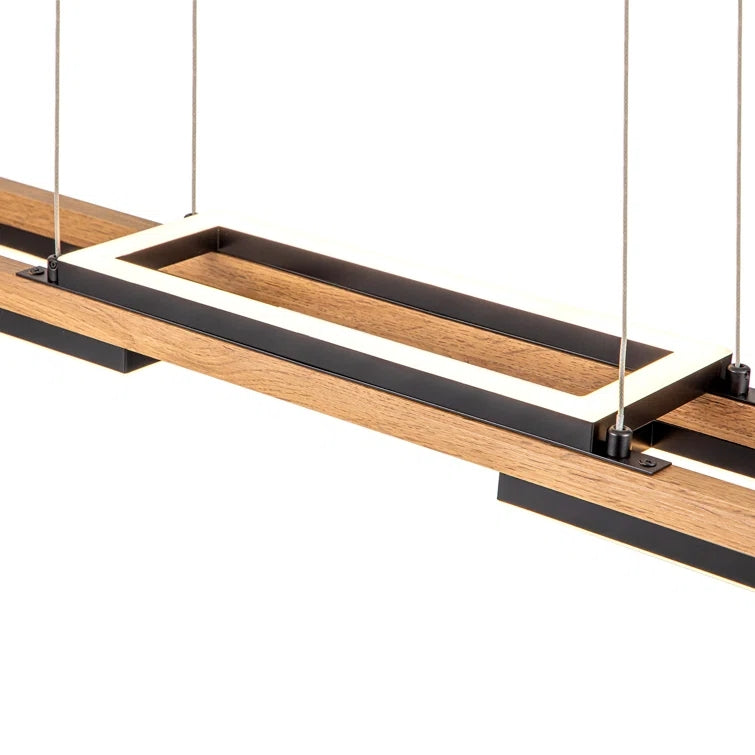 Glowlings 3-flammige, 40 Zoll breite, rechteckige LED-Pendelleuchte aus linearem Holz, Inselleuchte