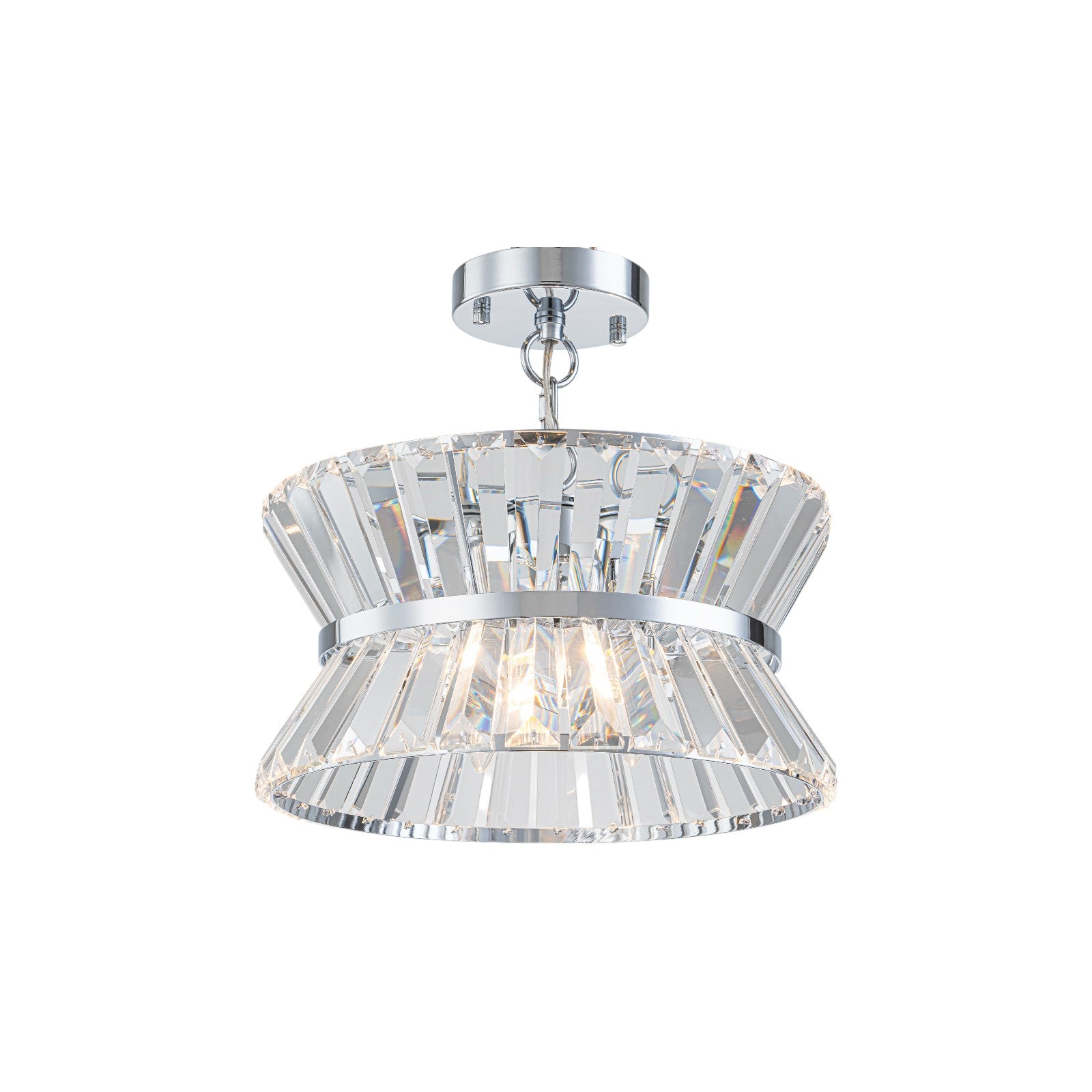 Glowlings 3-Light Luxury 13"Wide Chrome Drum Crystal Chandelier/Ceiling Light