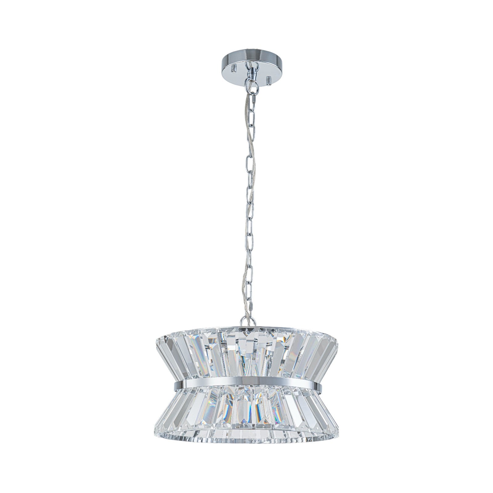 Glowlings 3-Light Luxury 13"Wide Chrome Drum Crystal Chandelier/Ceiling Light
