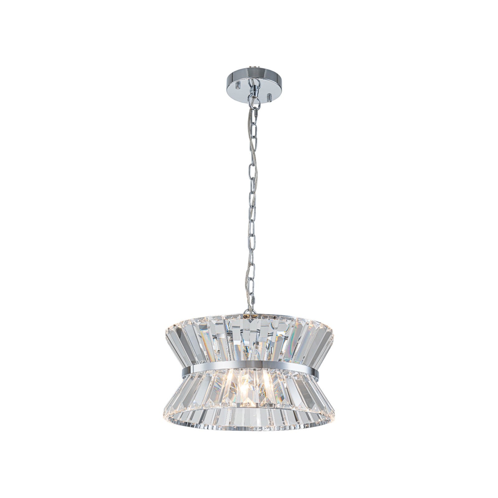 Glowlings 3-Light Luxury 13"Wide Chrome Drum Crystal Chandelier/Ceiling Light