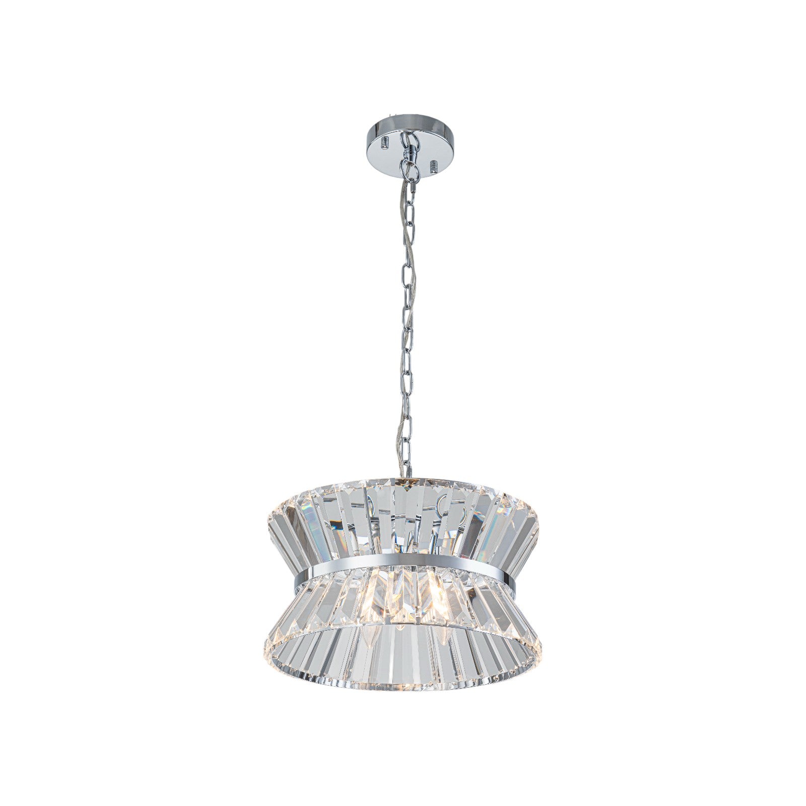 Glowlings 3-Light Luxury 13"Wide Chrome Drum Crystal Chandelier/Ceiling Light