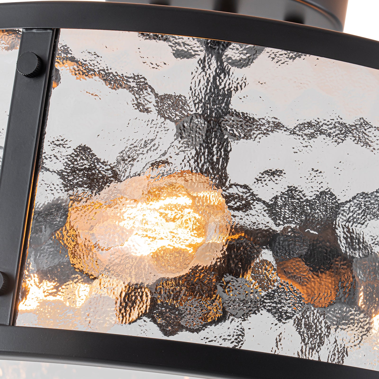 Glowlings 3-Light Modern 14"Wide Matte Black Drum Hammered Glass Semi-Flush Mount