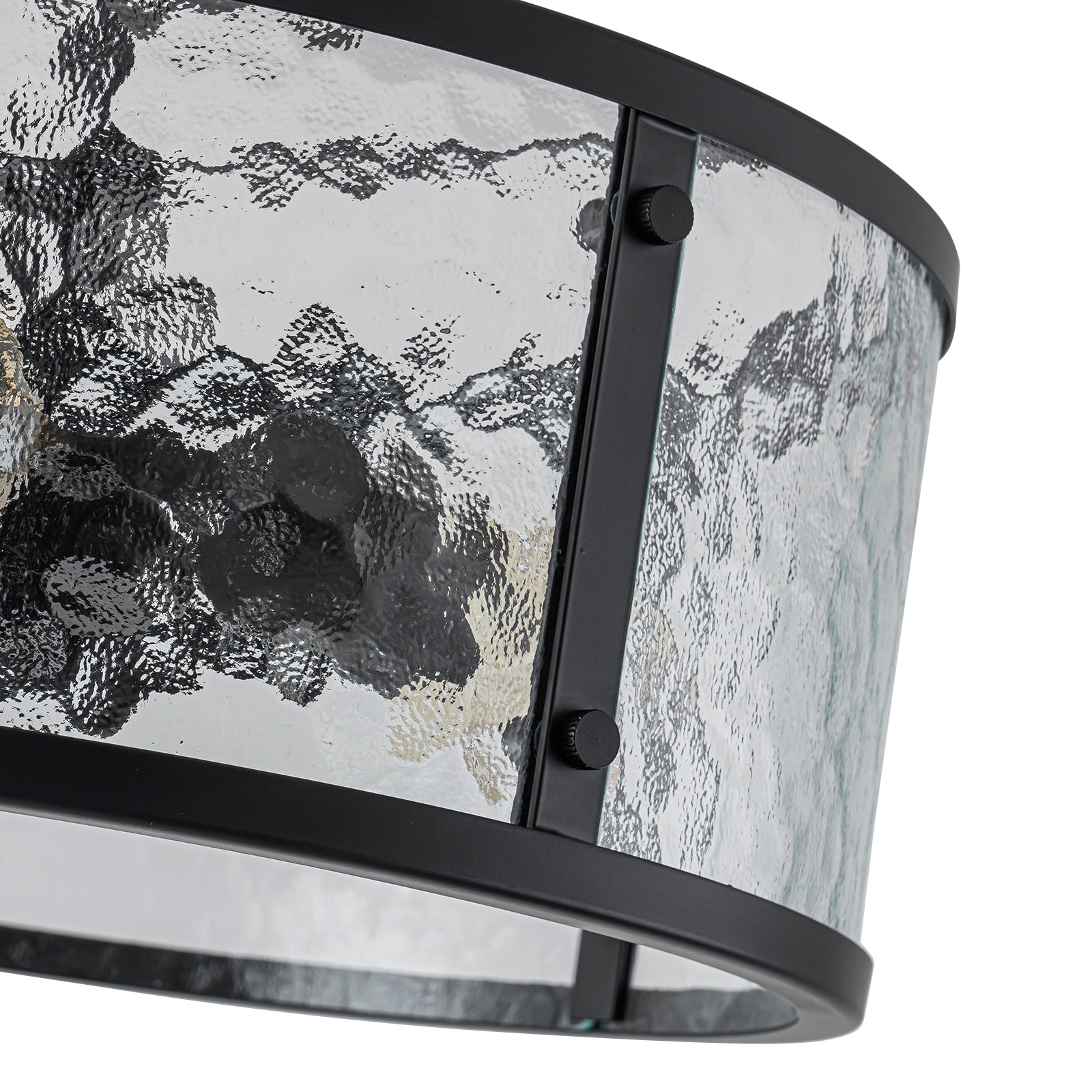 Glowlings 3-Light Modern 14"Wide Matte Black Drum Hammered Glass Semi-Flush Mount