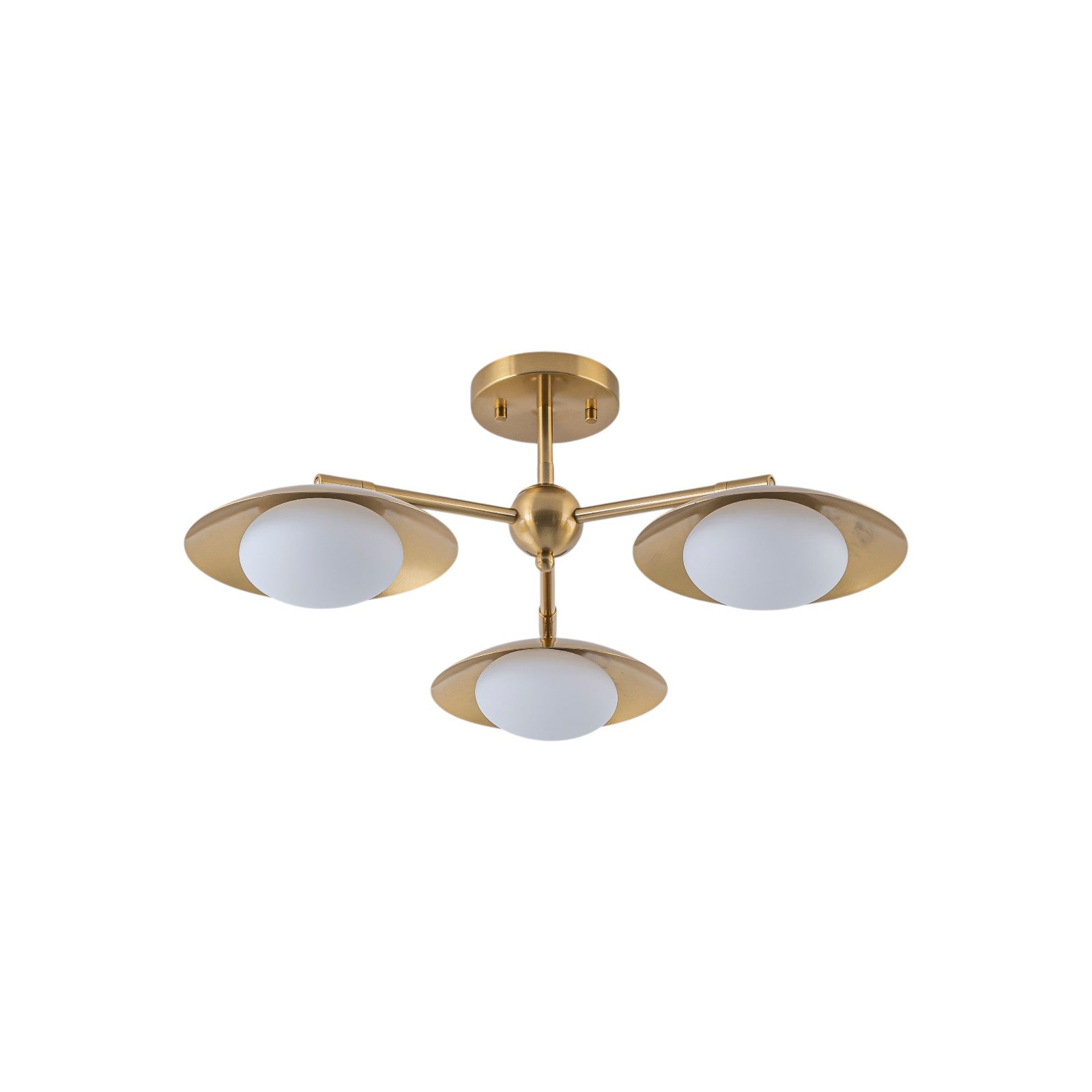 Glowlings 3-Light Mid Century Brass Sputnik Oval Opal Glass Semi Flush Mount Ceiling Light