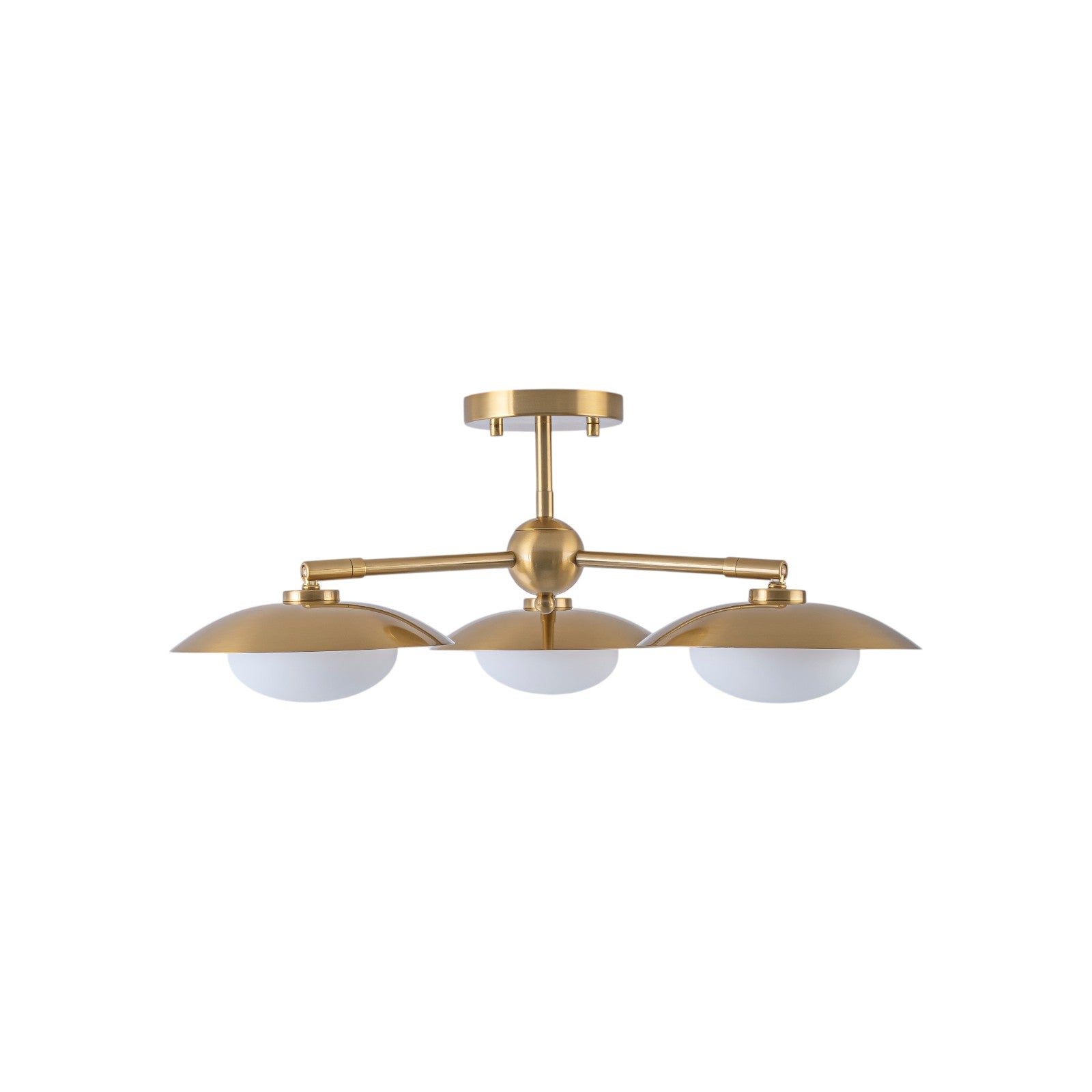 Glowlings 3-Light Mid Century Brass Sputnik Oval Opal Glass Semi Flush Mount Ceiling Light