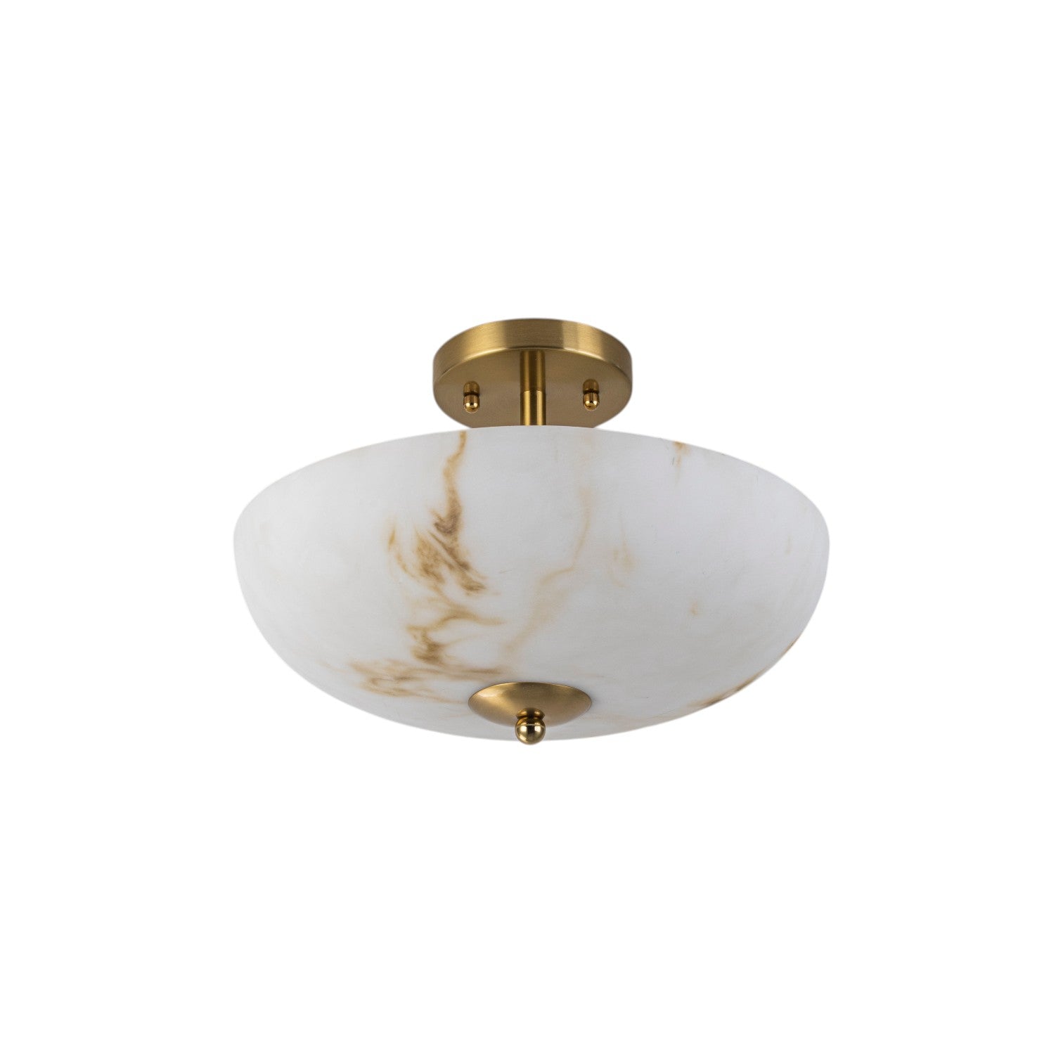 Glowlings 3-Light Mid-Century Brushed Brass Semi-Flush Mount Ceiling Light with Faux Textured Alabaster Glass Bowl Shade