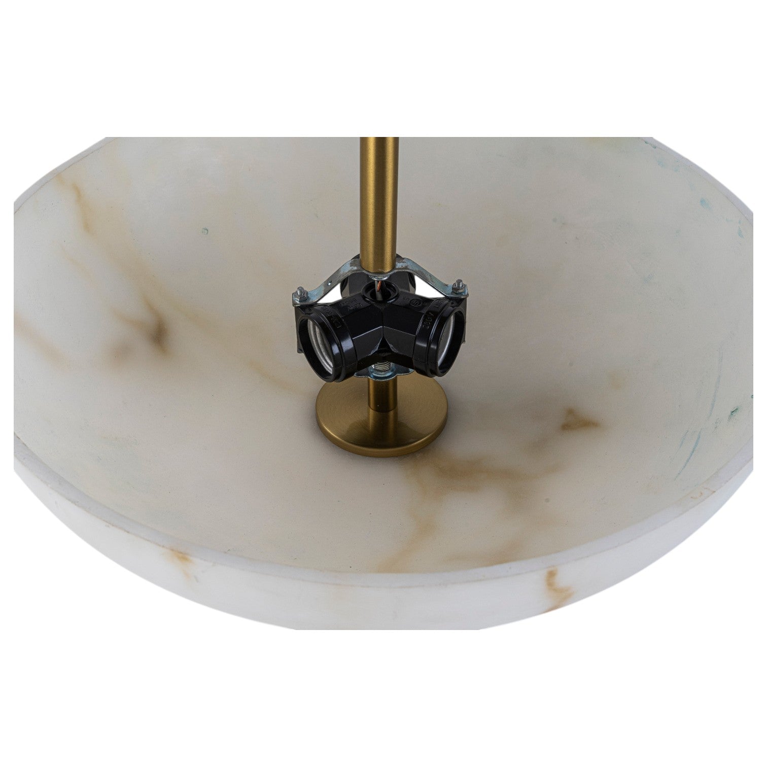 Glowlings 3-Light Mid-Century Brushed Brass Semi-Flush Mount Ceiling Light with Faux Textured Alabaster Glass Bowl Shade