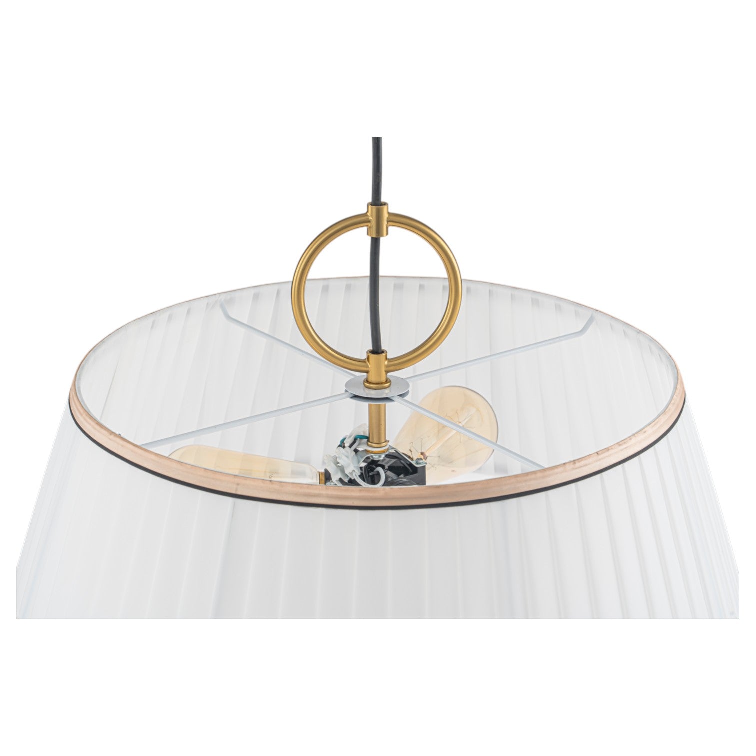 Glowlings 3-Light Mid-Century Modern Brass Drum Pendant Light with Off-White Pleated Fabric Shade