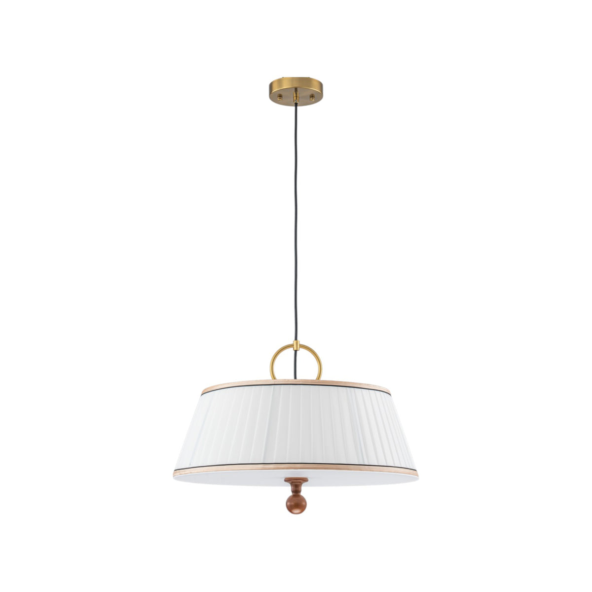 Glowlings 3-Light Mid-Century Modern Brass Drum Pendant Light with Off-White Pleated Fabric Shade
