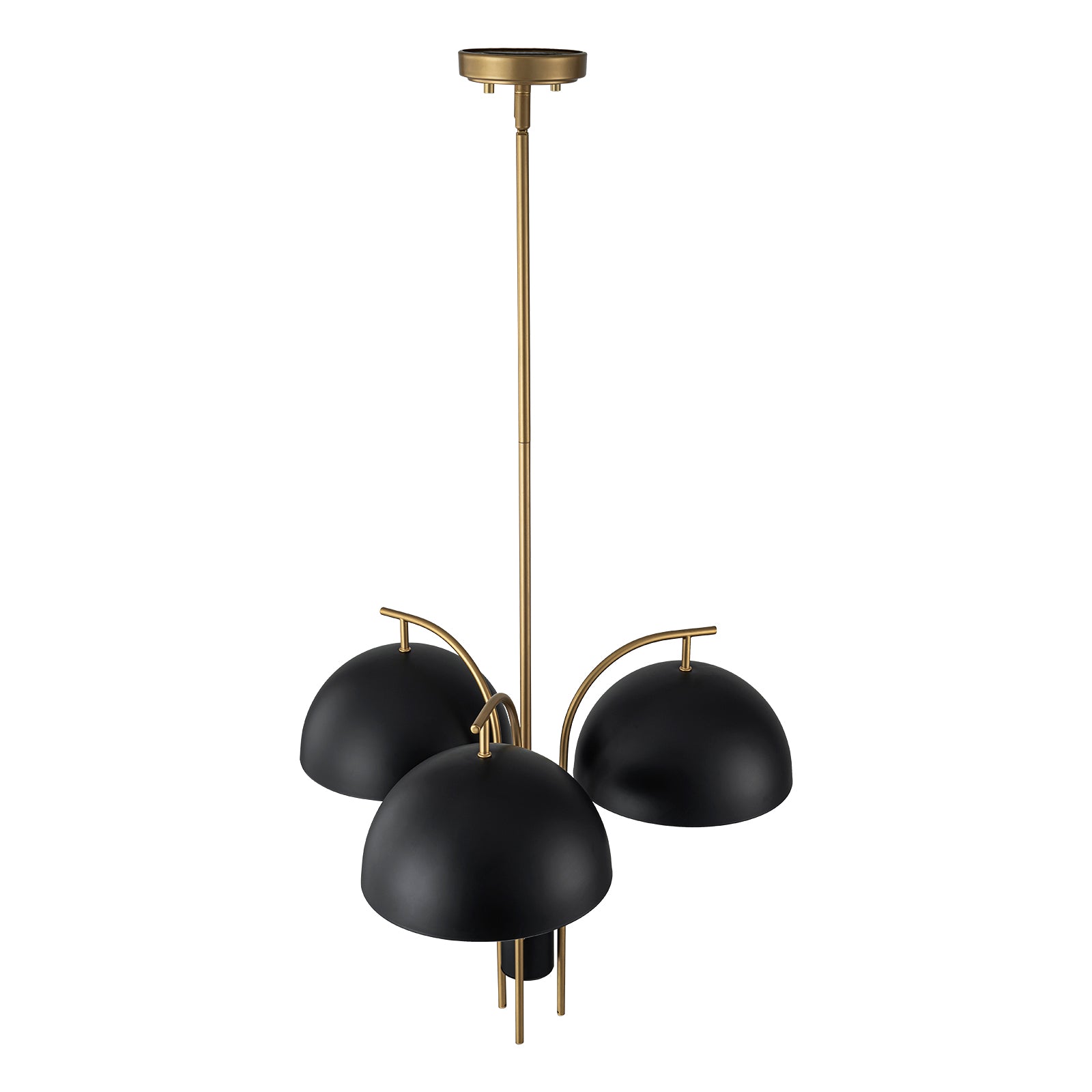 Glowlings 3-flammige, moderne, 61 cm breite, große, blattgoldene Sputnik-Pendelleuchte mit schwarzer Kuppel