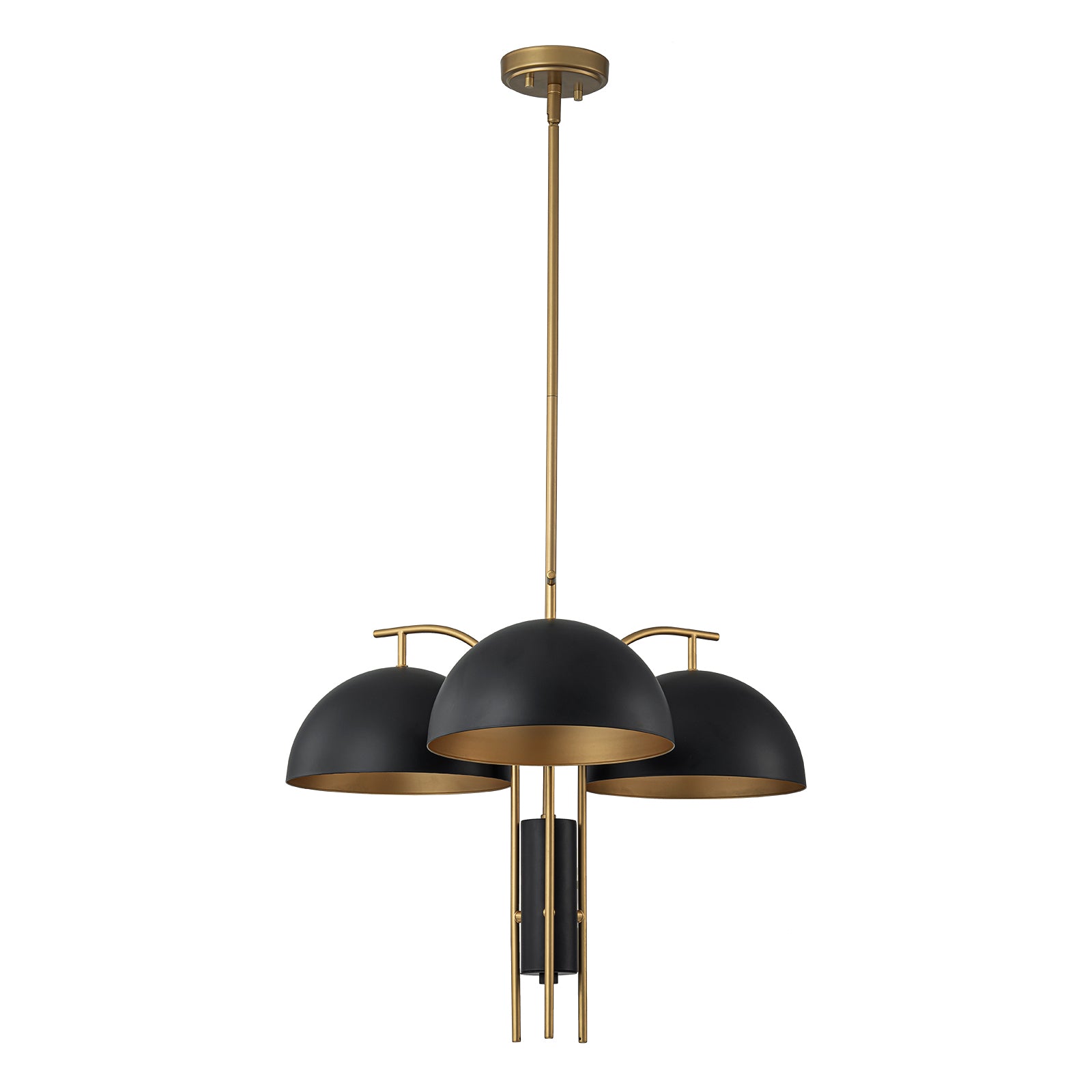 Glowlings 3-flammige, moderne, 61 cm breite, große, blattgoldene Sputnik-Pendelleuchte mit schwarzer Kuppel