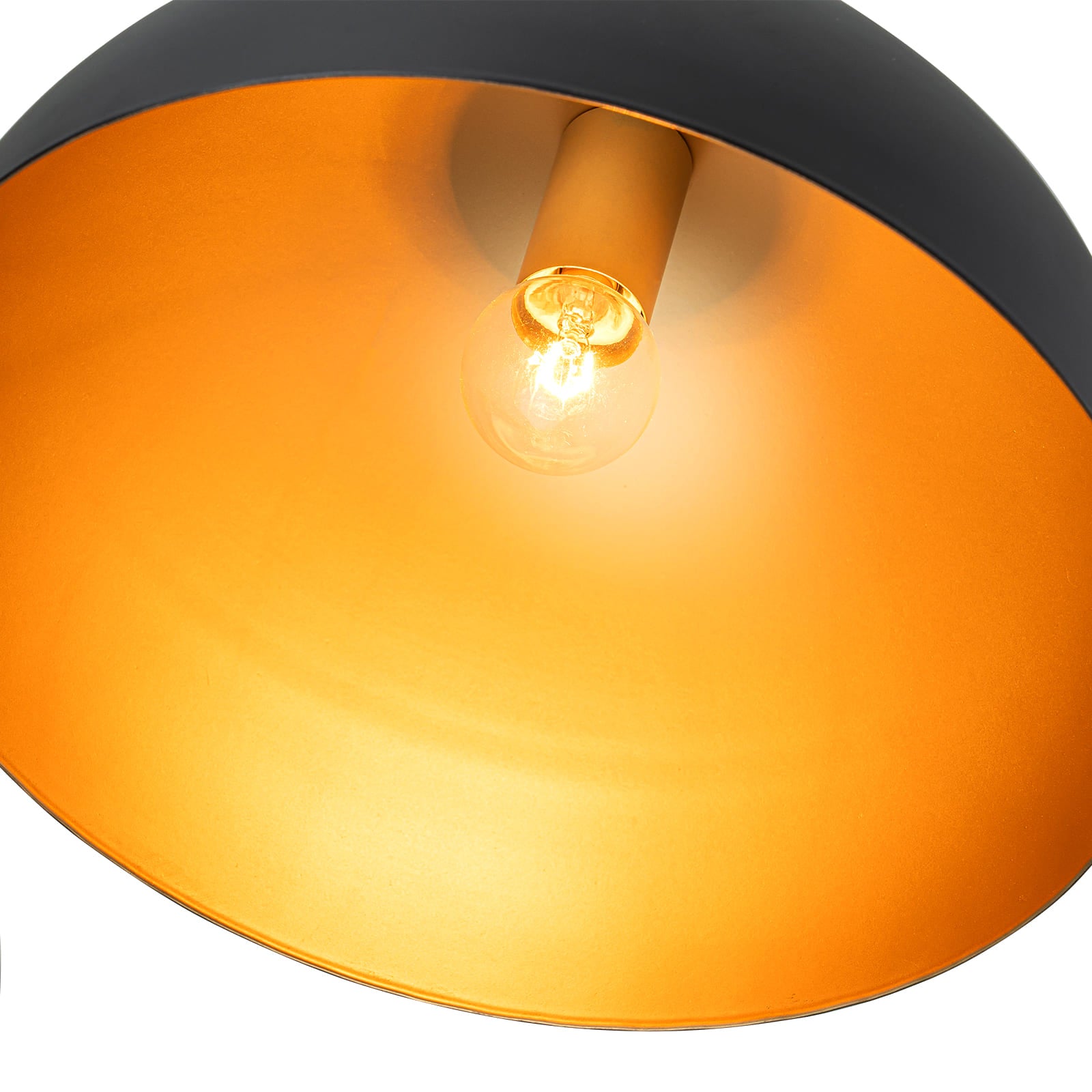 Glowlings 3-flammige, moderne, 61 cm breite, große, blattgoldene Sputnik-Pendelleuchte mit schwarzer Kuppel