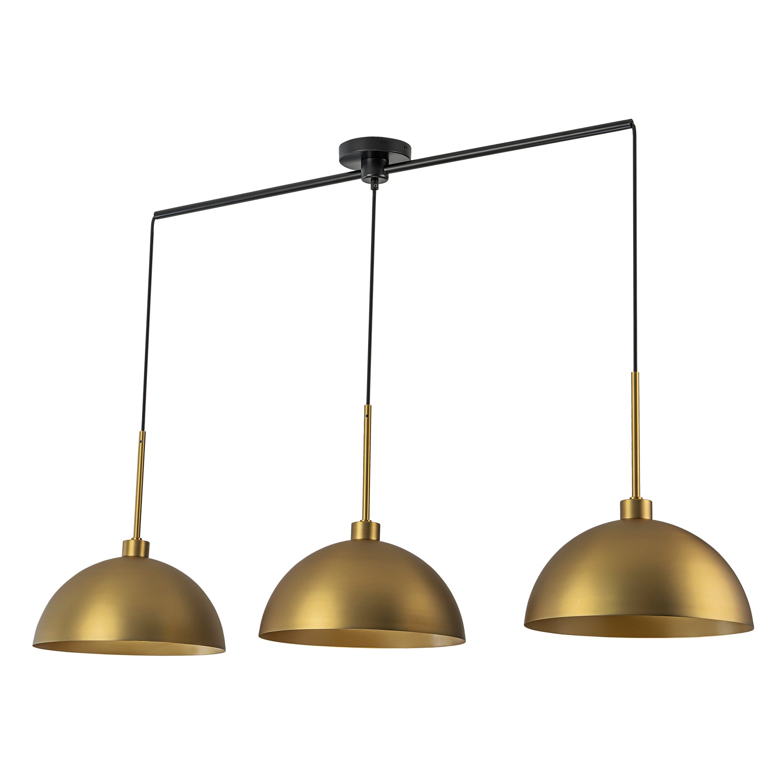 Glowlings 3-flammige, moderne, 135 cm breite, übergroße, lineare Pendelleuchte aus gebürstetem Messing