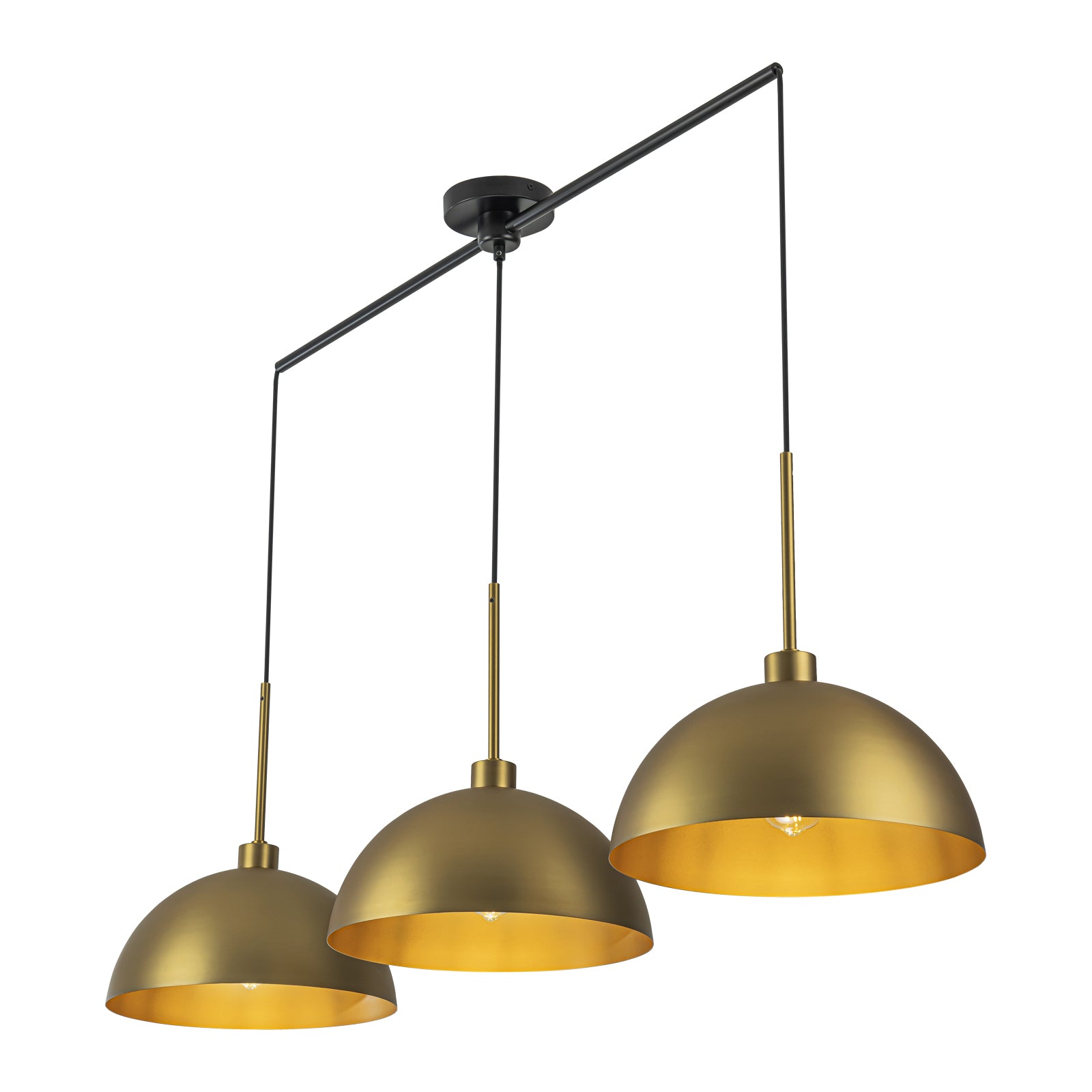Glowlings 3-flammige, moderne, 135 cm breite, übergroße, lineare Pendelleuchte aus gebürstetem Messing