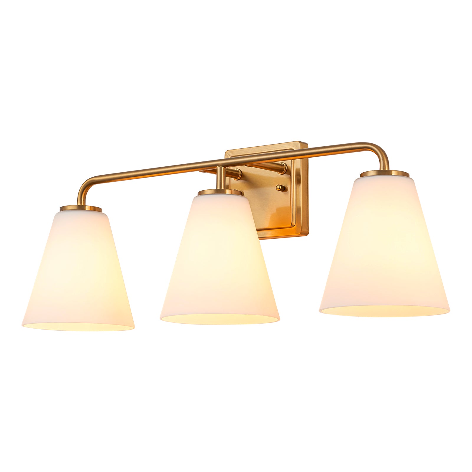 Glowlings 3/4-Light Modern Antique Brass Cone Opal Glass Bathroom Vanity Light