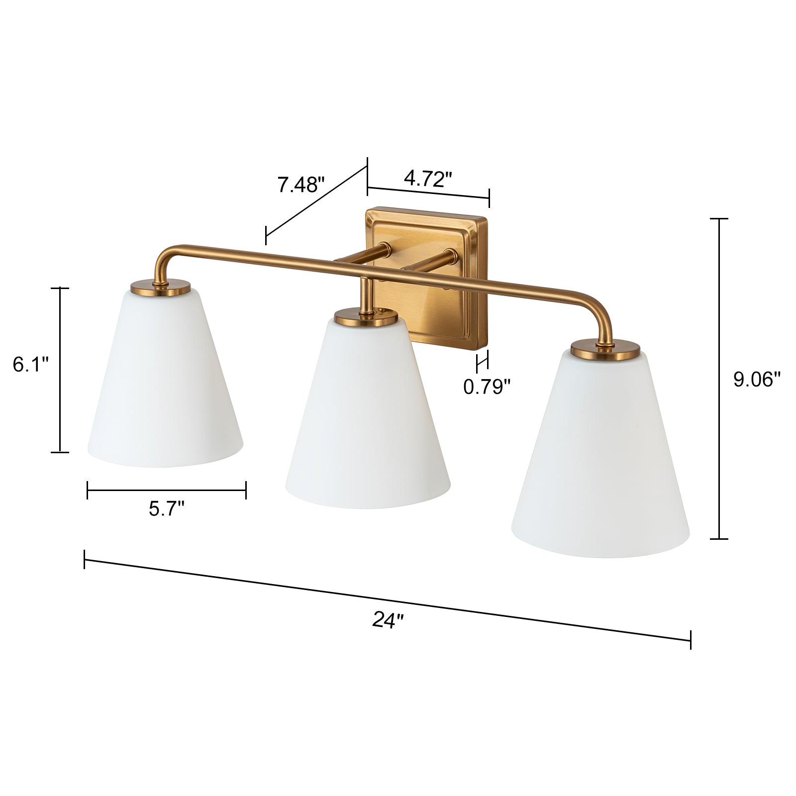 Glowlings 3/4-Light Modern Antique Brass Cone Opal Glass Bathroom Vanity Light