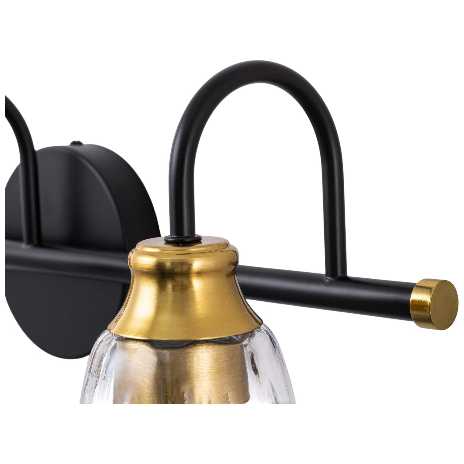 Glowlings 3/4-Light Modern Black & Gold Bathroom Vanity Light Wall Sconce with Flower Clear Glass Shades for Mirror