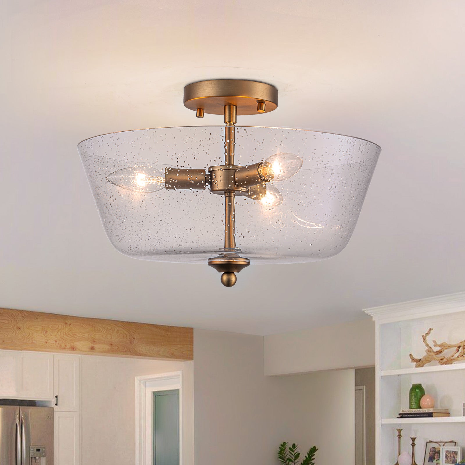 Glowlings 3-Light Modern 15"Wide Bowl Clear Seeded Glass Semi-Flush Mount Ceiling Light