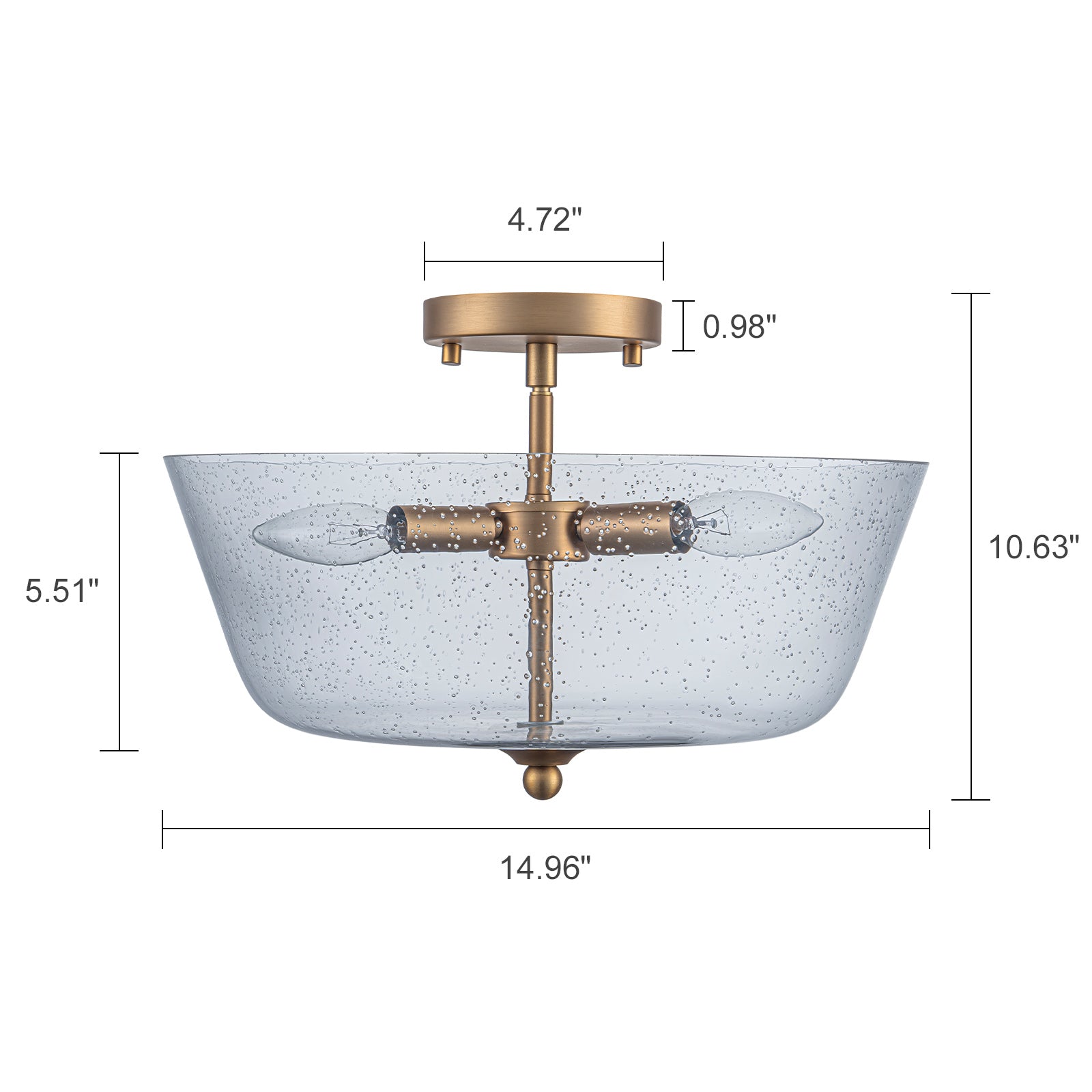 Glowlings 3-Light Modern 15"Wide Bowl Clear Seeded Glass Semi-Flush Mount Ceiling Light