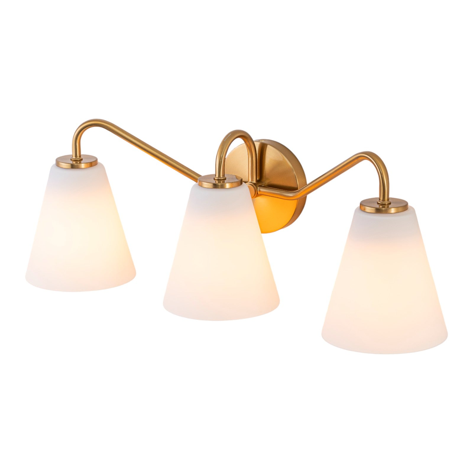 Glowlings 3-Light Modern Brass Cone Opal Glass Bathroom Vanity Wall Sconce