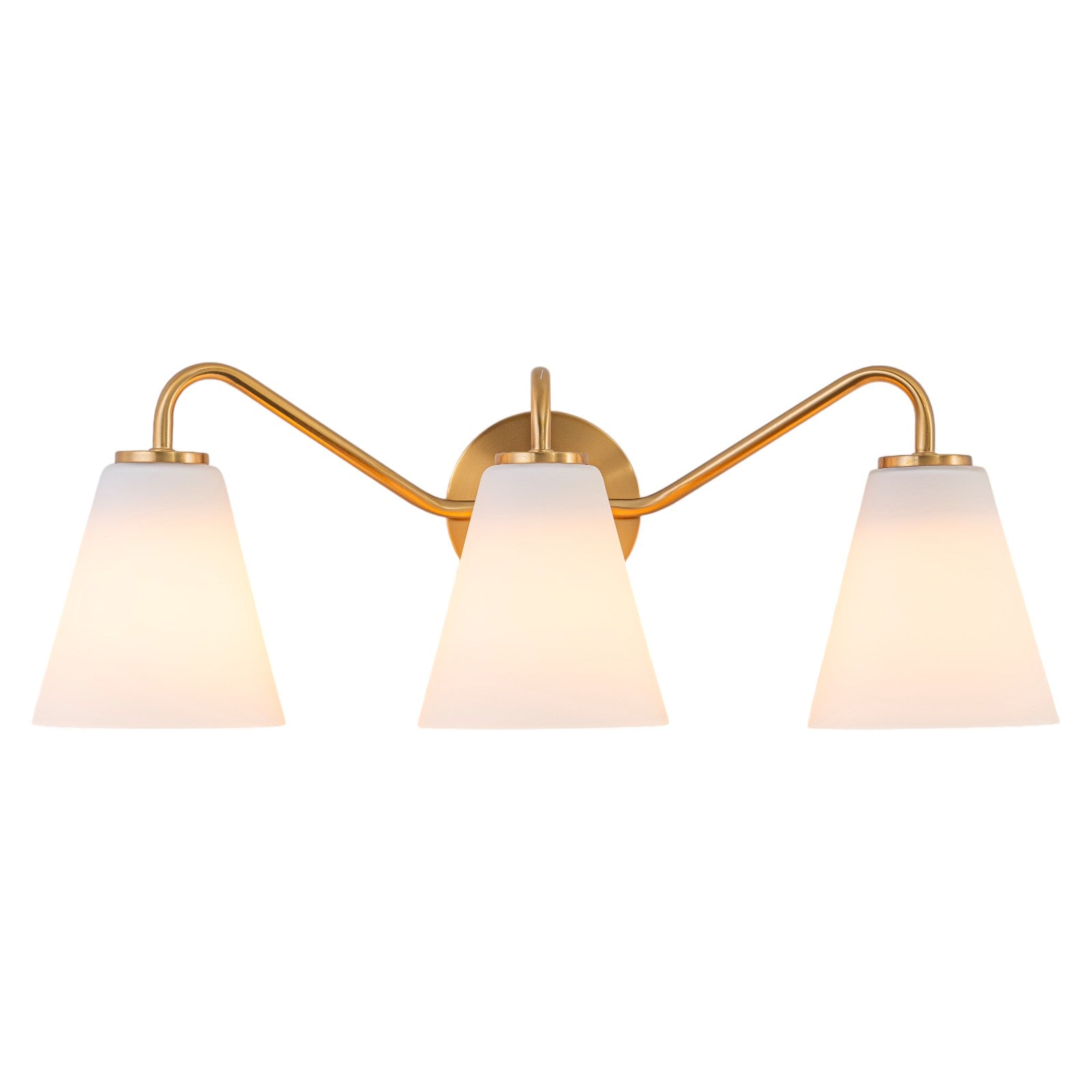 Glowlings 3-Light Modern Brass Cone Opal Glass Bathroom Vanity Wall Sconce