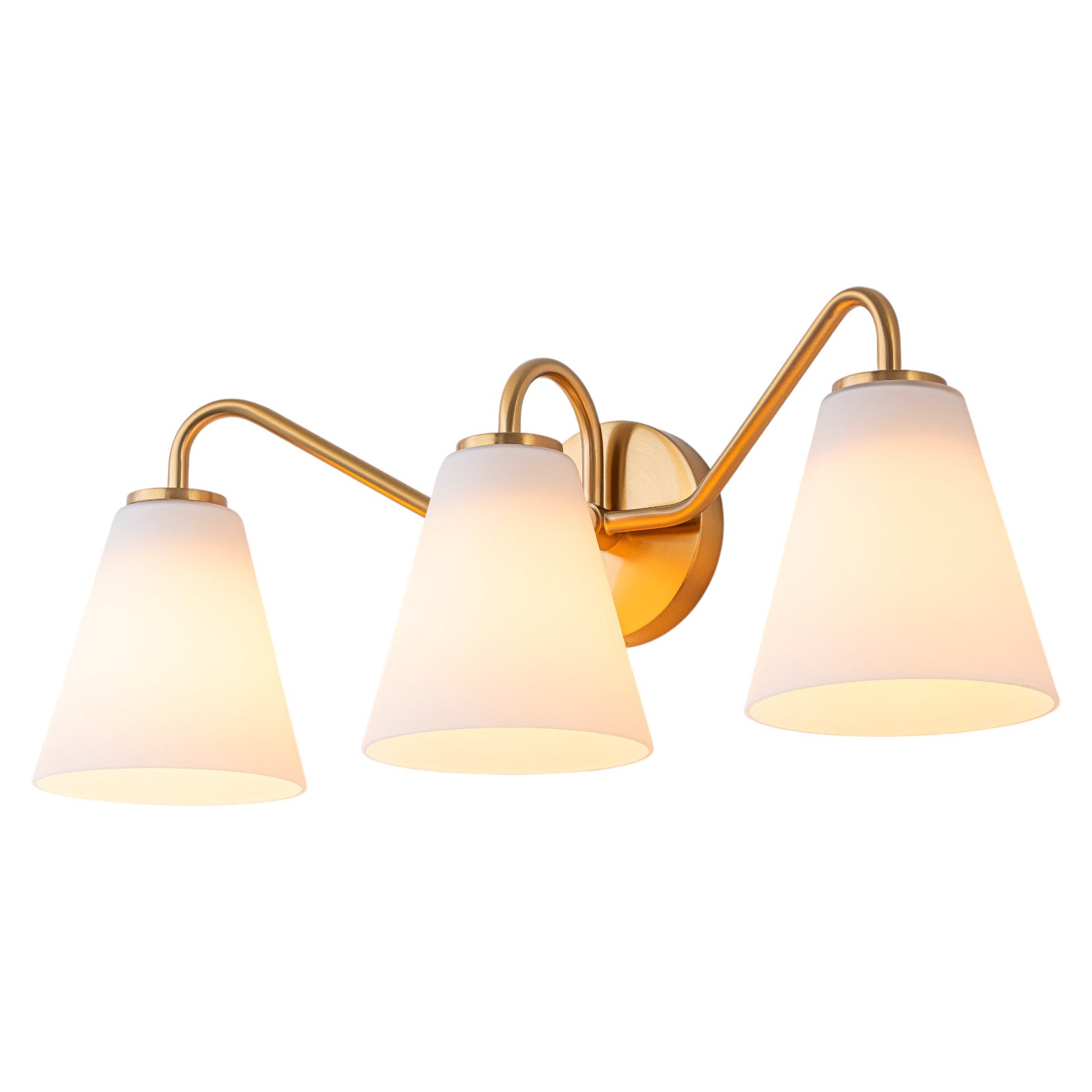 Glowlings 3-Light Modern Brass Cone Opal Glass Bathroom Vanity Wall Sconce