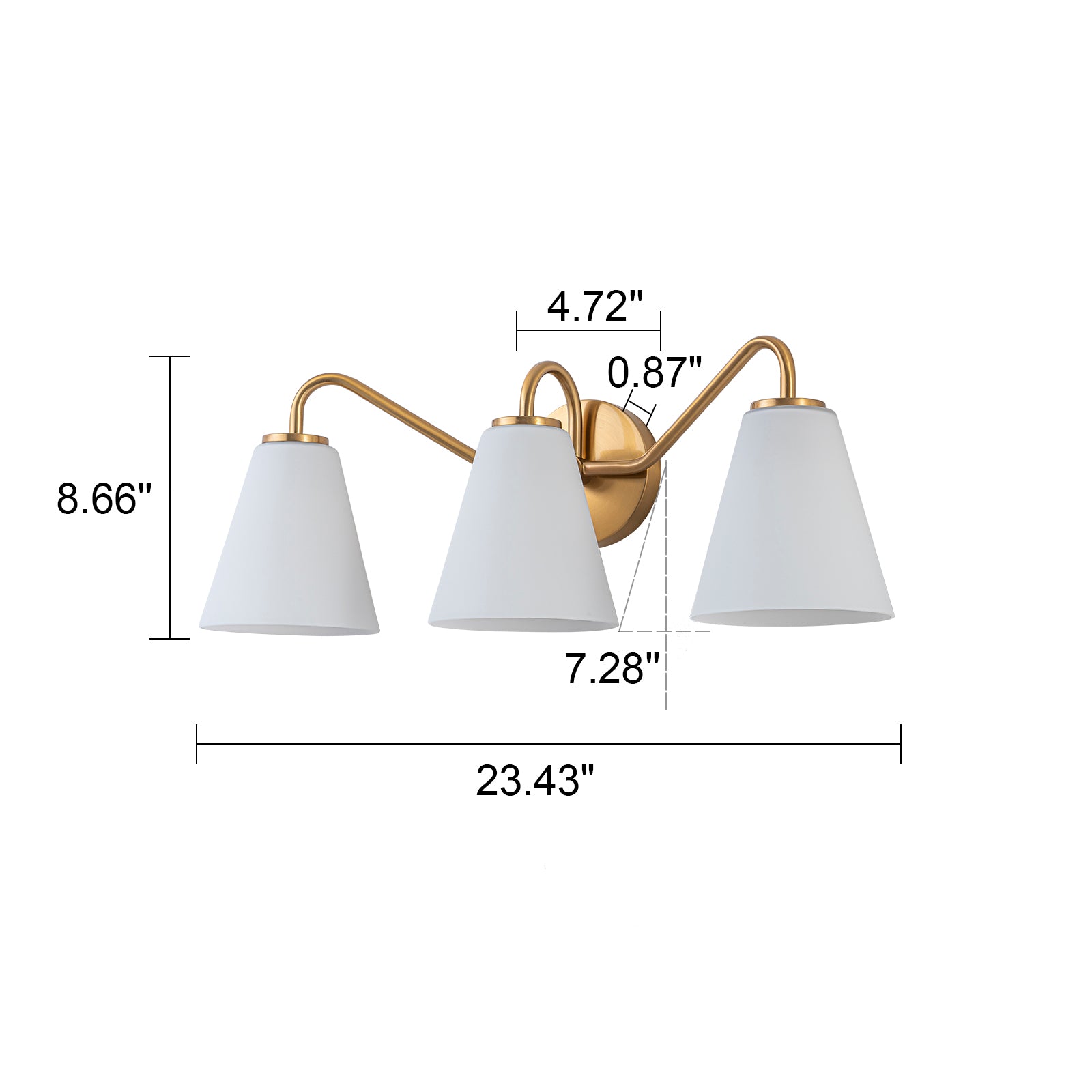 Glowlings 3-Light Modern Brass Cone Opal Glass Bathroom Vanity Wall Sconce