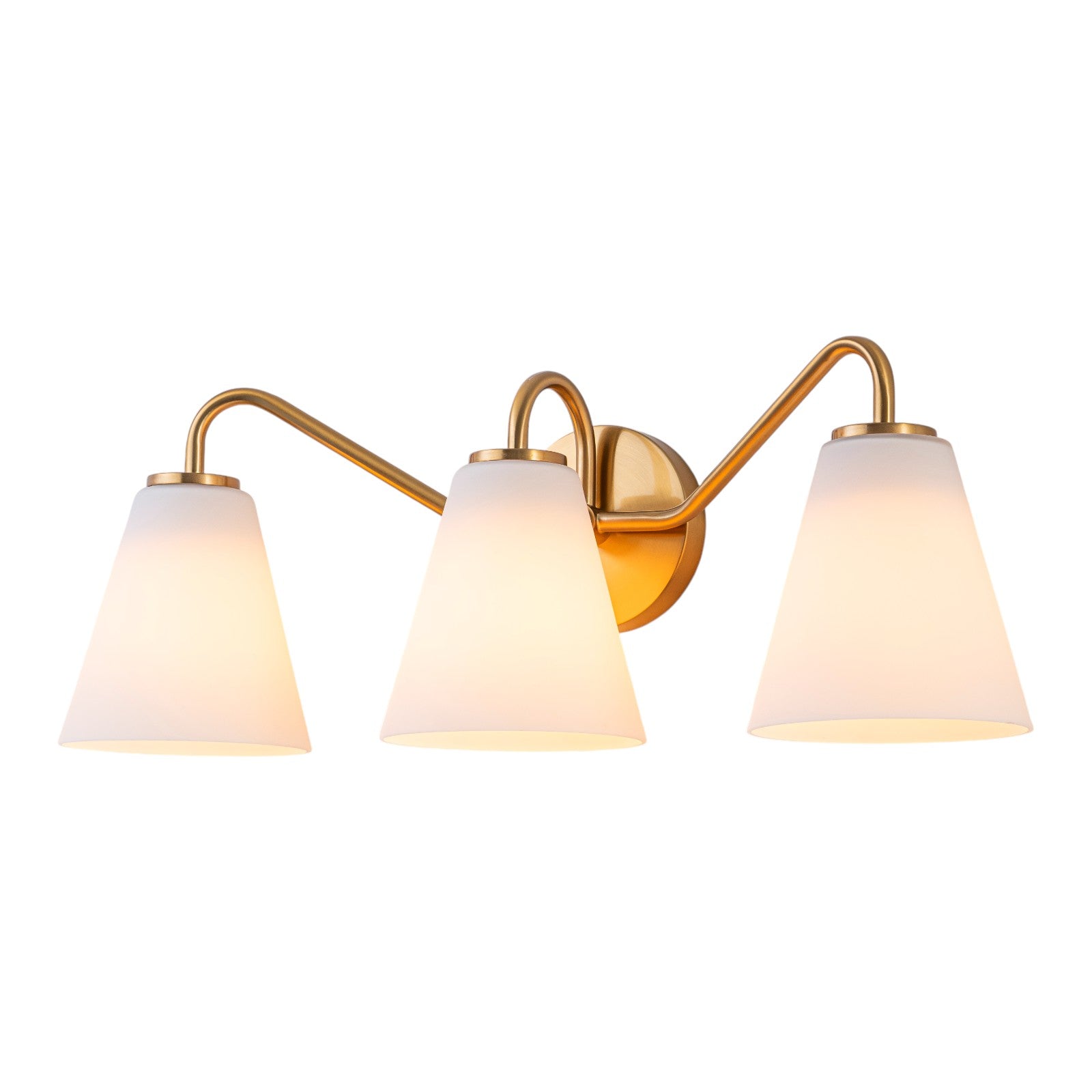 Glowlings 3-Light Modern Brass Cone Opal Glass Bathroom Vanity Wall Sconce