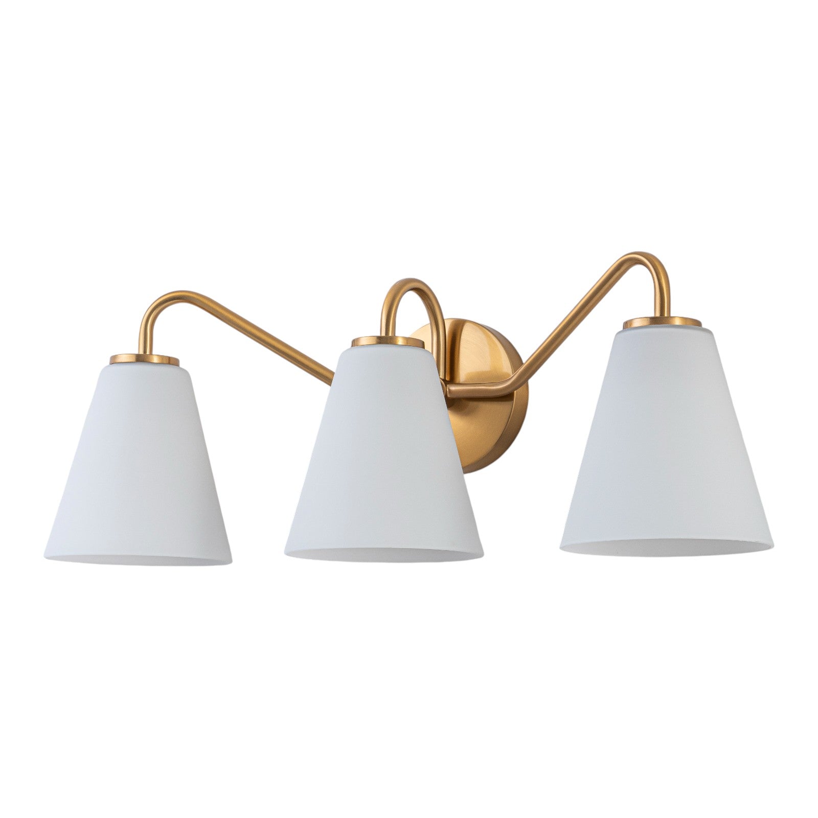 Glowlings 3-Light Modern Brass Cone Opal Glass Bathroom Vanity Wall Sconce