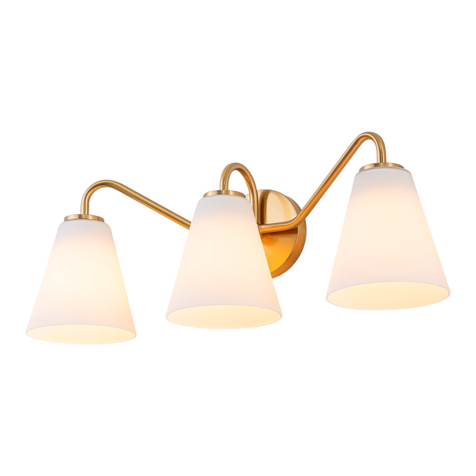 Glowlings 3-Light Modern Brass Cone Opal Glass Bathroom Vanity Wall Sconce