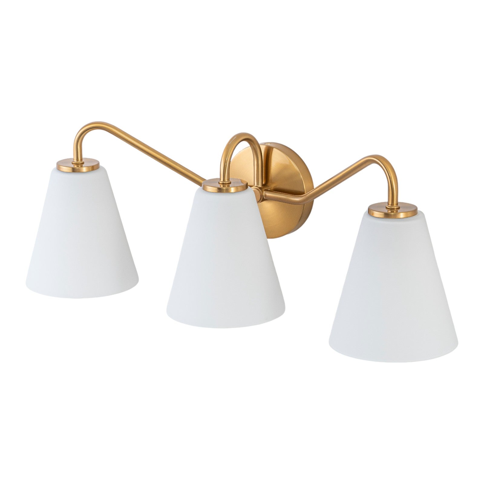 Glowlings 3-Light Modern Brass Cone Opal Glass Bathroom Vanity Wall Sconce