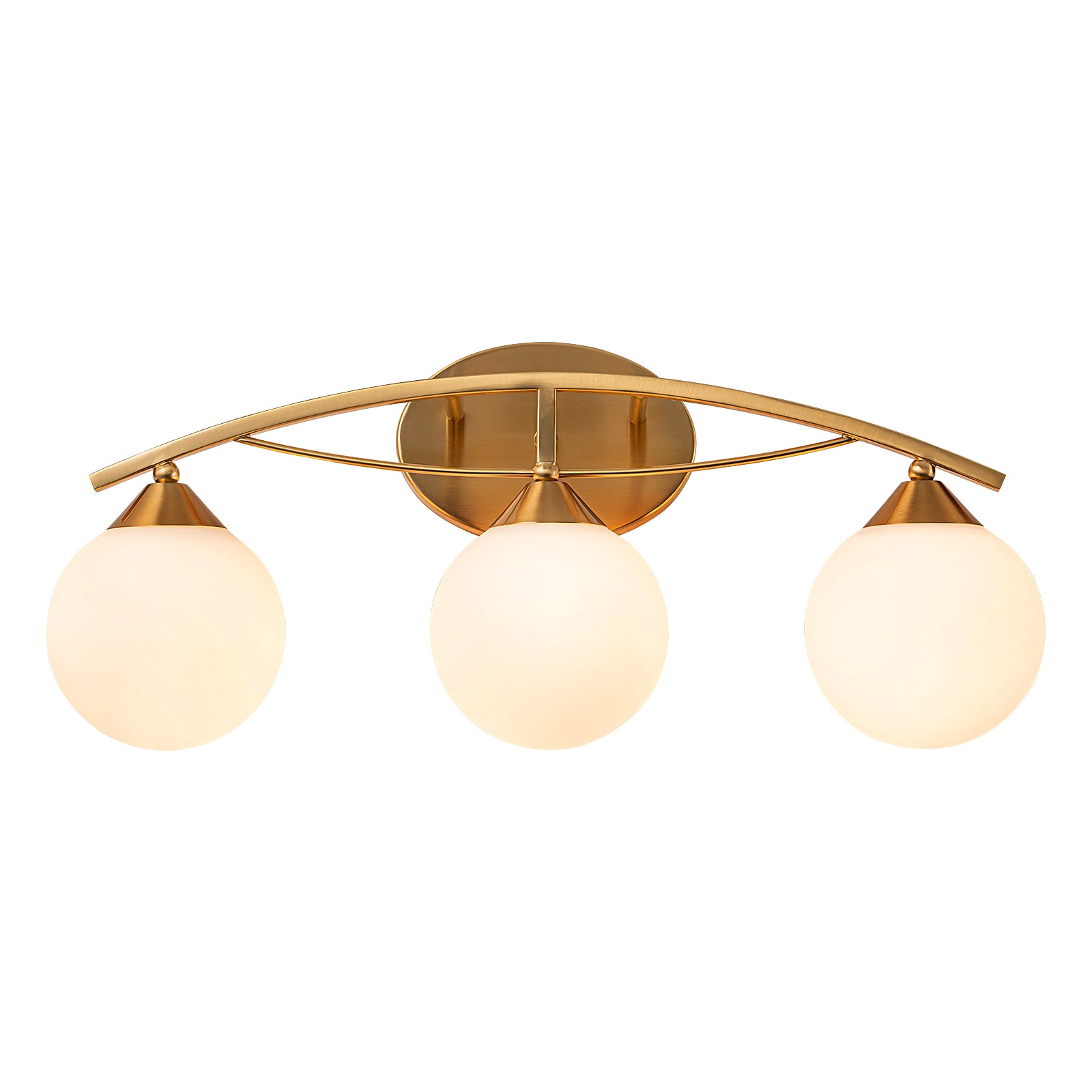 Glowlings 3/4-Light Modern Brass Curve Opal Glass Bathroom Vanity Light