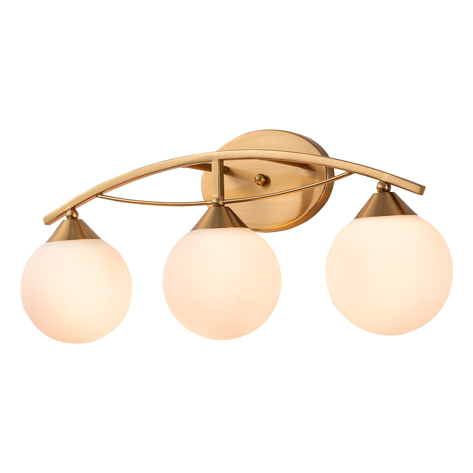 Glowlings 3/4-Light Modern Brass Curve Opal Glass Bathroom Vanity Light