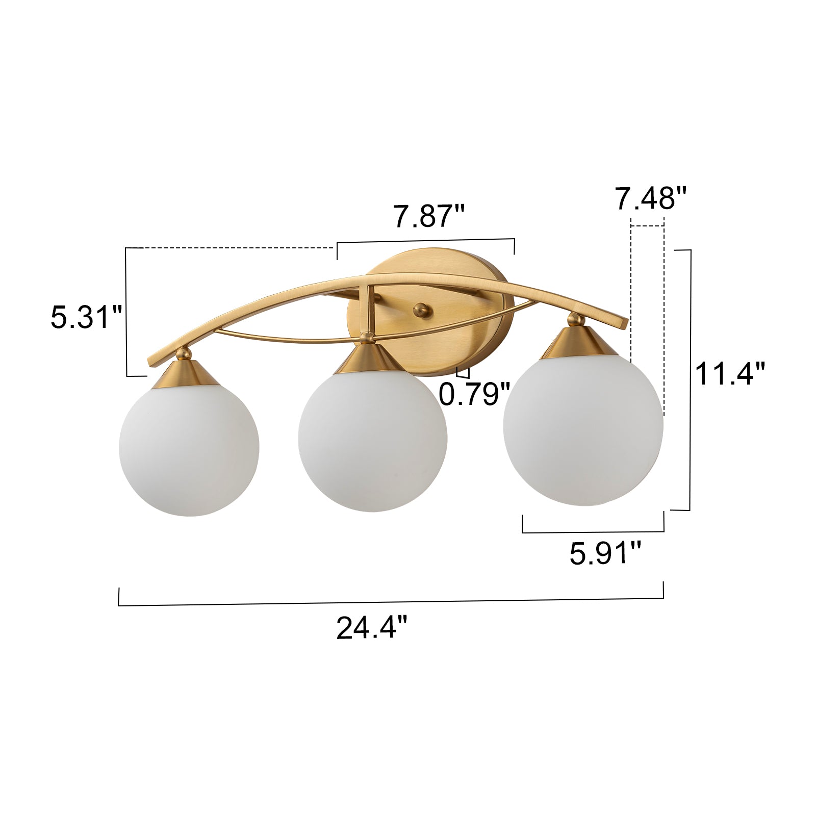 Glowlings 3/4-Light Modern Brass Curve Opal Glass Bathroom Vanity Light