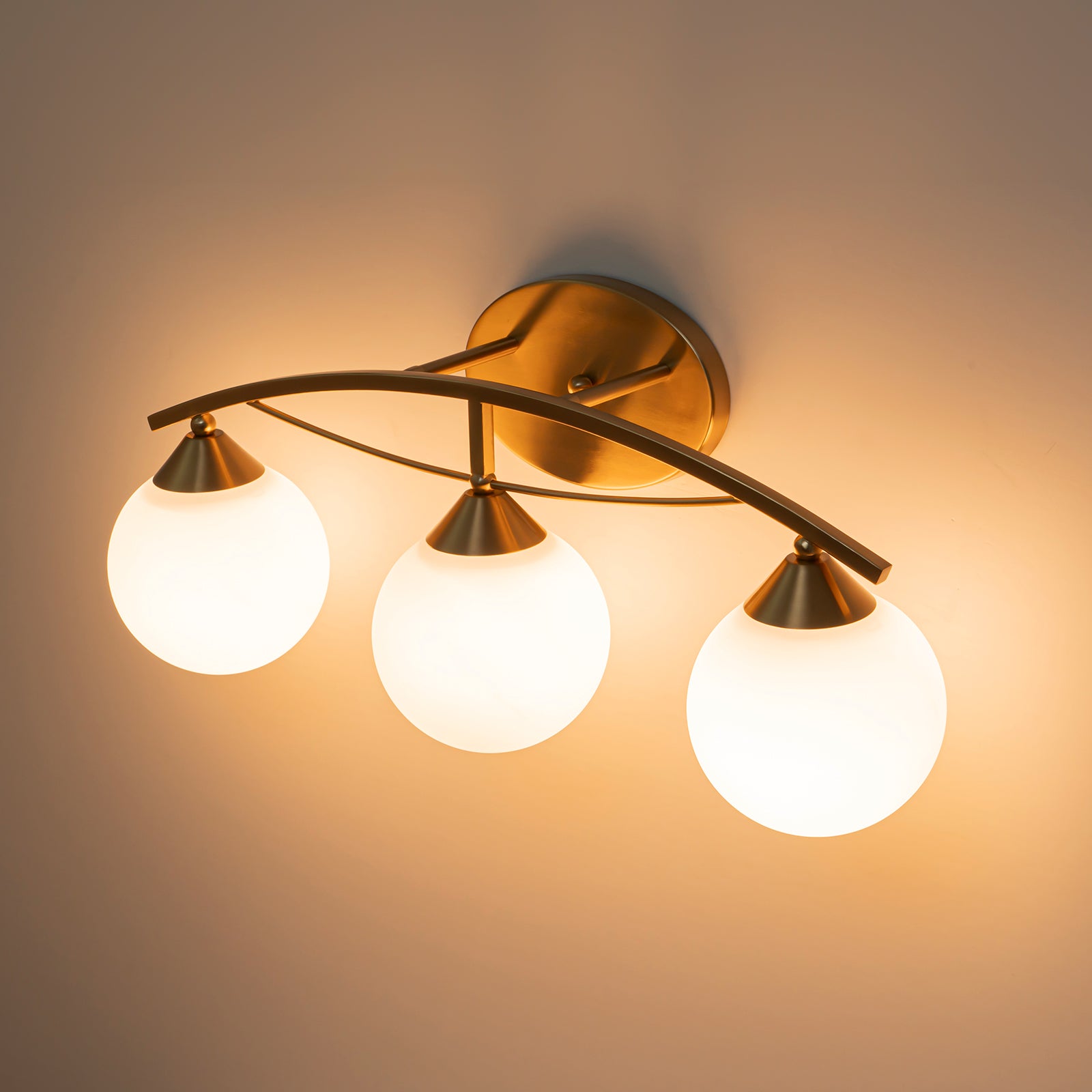 Glowlings 3/4-Light Modern Brass Curve Opal Glass Bathroom Vanity Light