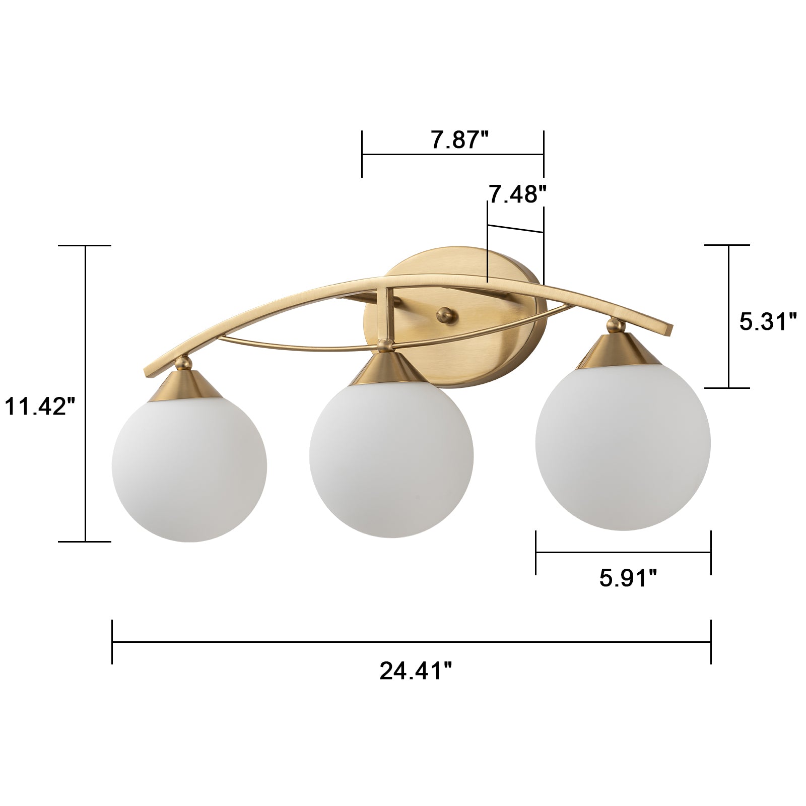 Glowlings 3/4-Light Modern Brass Curve Opal Glass Bathroom Vanity Light